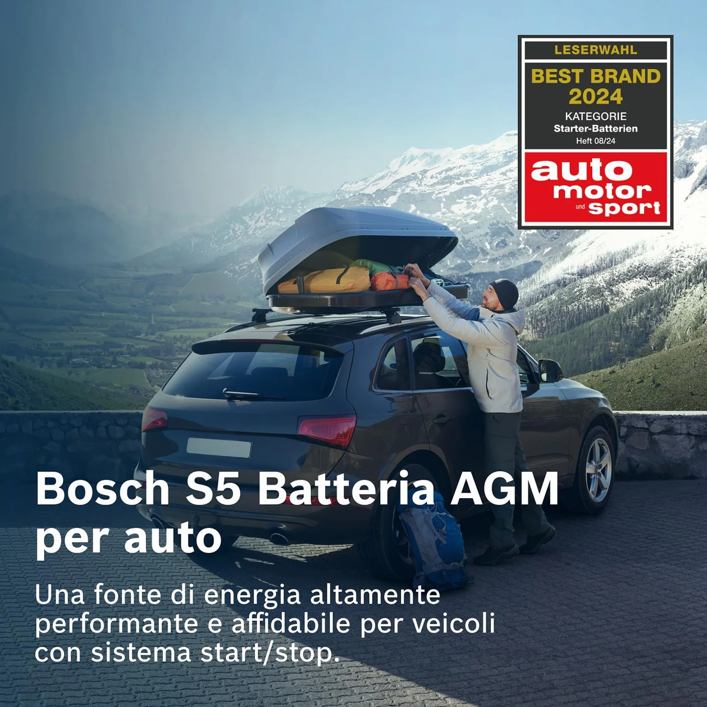 Bosch S5 A08 Batteria Auto AGM 70 A/h - 760 A - 12 V, Batteria AGM al Piombo-Acido per Veicoli con Sistema Start/Stop, Polarità: Sinistra (-) Destra (+), 278 x 175 x 190 mm