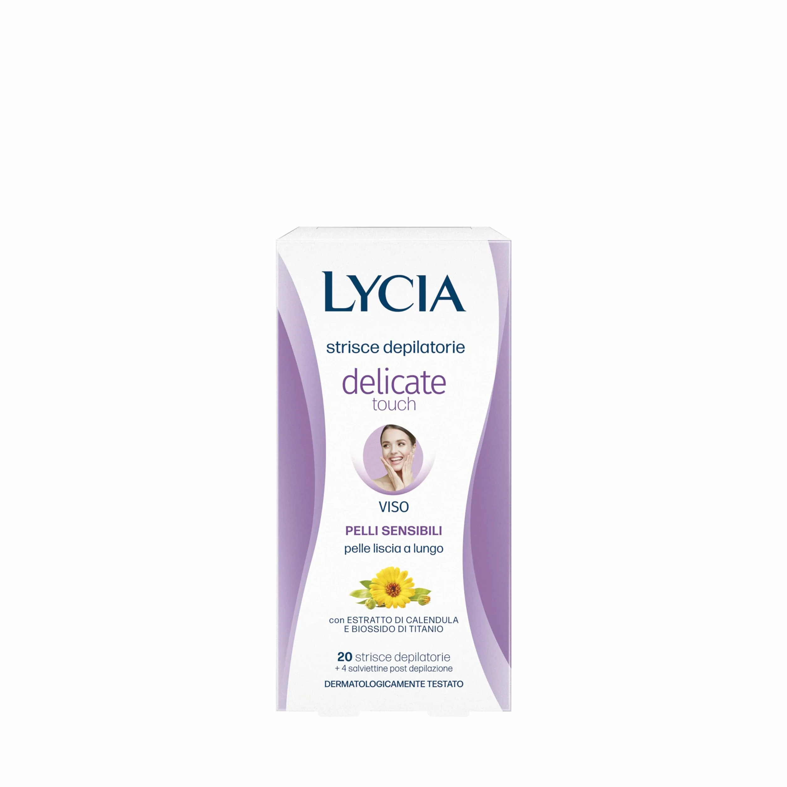 Lycia Strisce Depilatorie Viso Pelle Sensibile Calendula 20 Strisce + 4 Salviette Post Depilazione