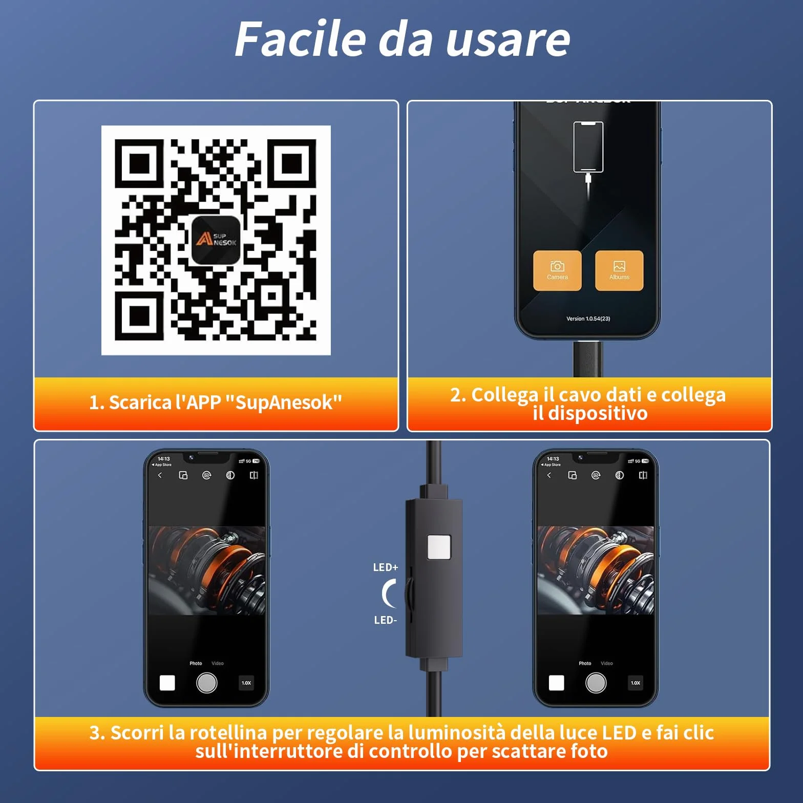 Aopick Endoscopio Smartphone 1920P HD Telecamera Endoscopica IP67 Impermeabile 5M Cavo Semirigido per Android iOS