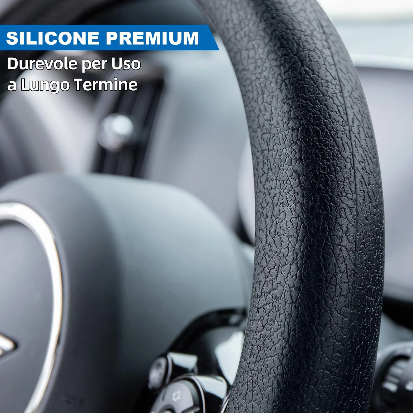 Spurtar Silicone Nero Copri Volante Coprivolante Auto Universale - Accessori Auto Interno- Copertura Copri Sterzo Macchina Essenziali da 38 a 42 cm Adatto