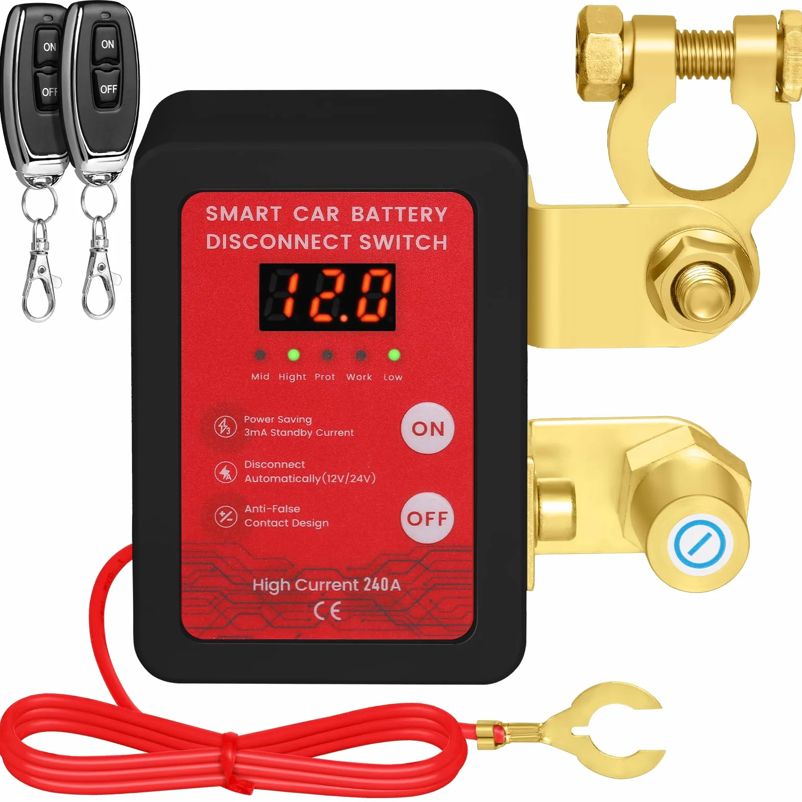 Stacca Batteria Auto 12V 240A, Interruttore Staccabatteria con Display LED, Interruttore Automatico Senza Fili con Telecomando, Kill Switch Antifurto per Auto, Camper, ATV, Camion, Trattore
