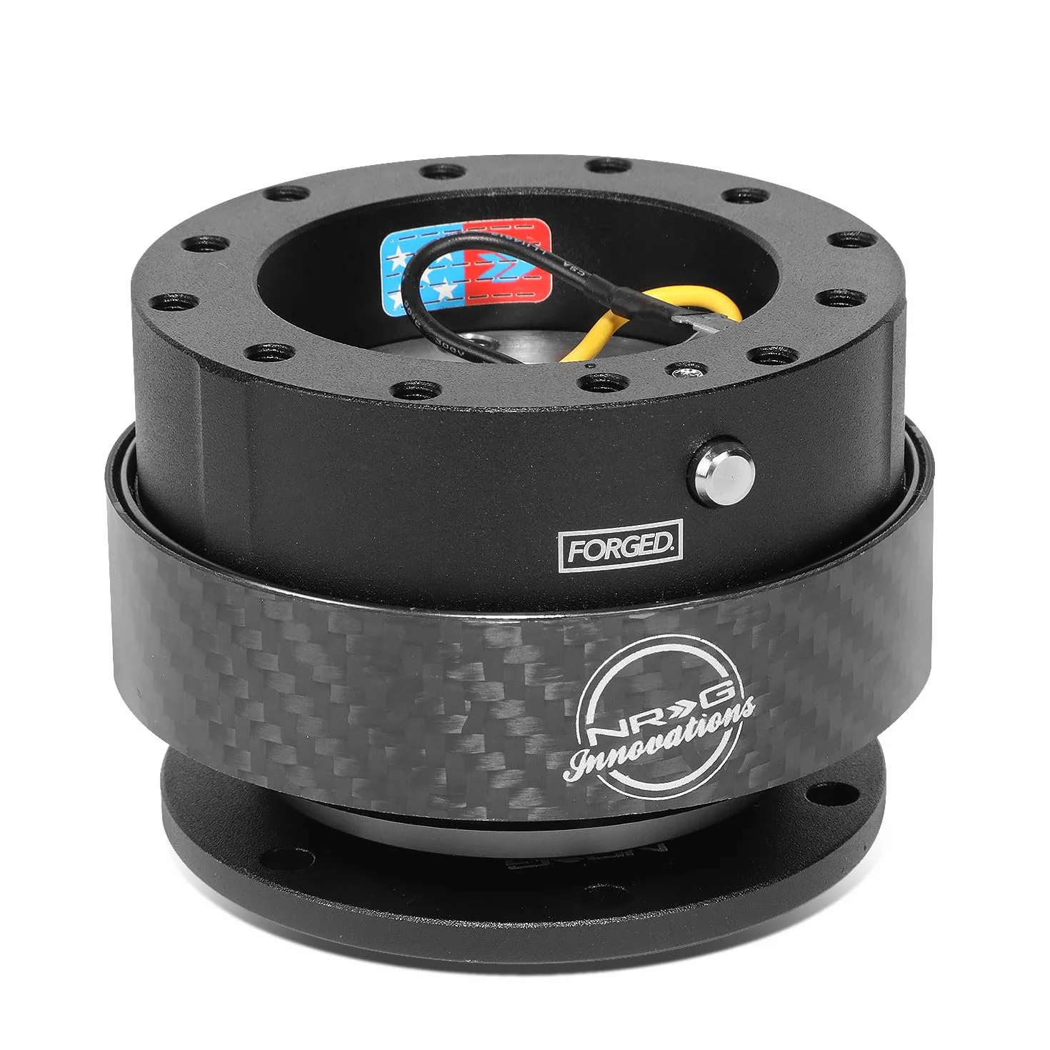 NRG Innovations Kit di sgancio rapido per volante generazione 2.0, corpo nero, anello in fibra di carbonio nero