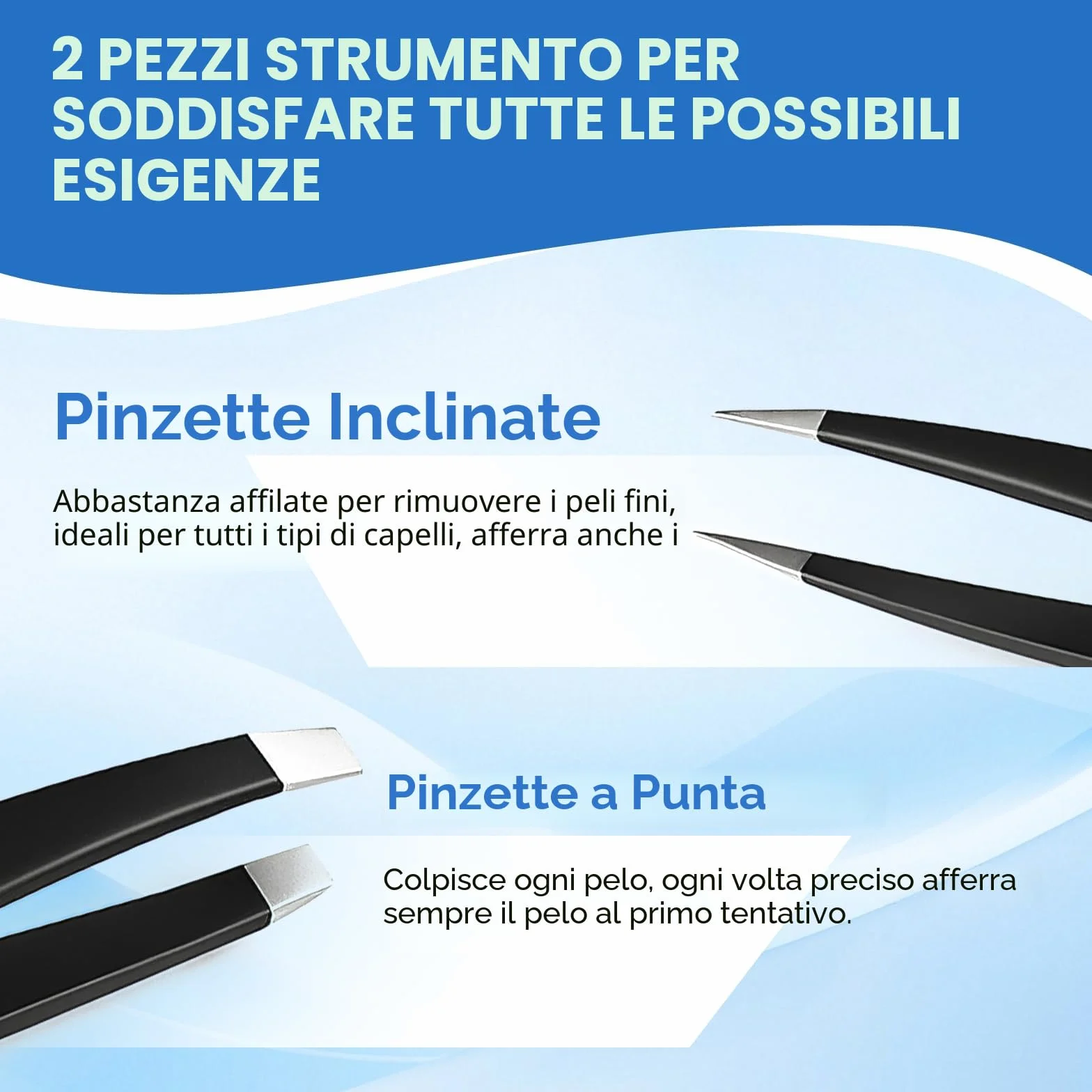 Pinzette professionali in acciaio inox per sopracciglia e peli del viso - 2 pezzi, nero