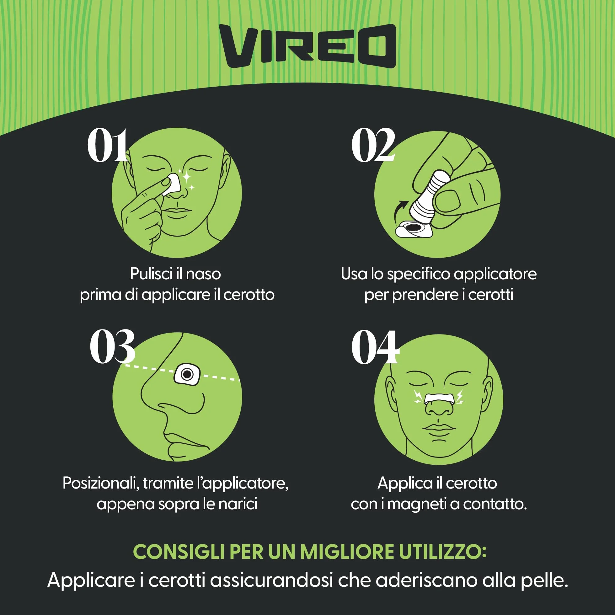 Vireo Cerotti Nasali Magnetici Neri 60 Pezzi, Dilatatore Nasale Antirussamento Riutilizzabile, Alta Tenuta