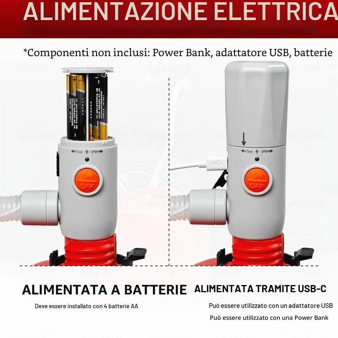 Pompa di Trasferimento Carburante Doppia Alimentazione USB-C/AA 3.2 GPM Arresto Automatico Tubo 51 Pollici