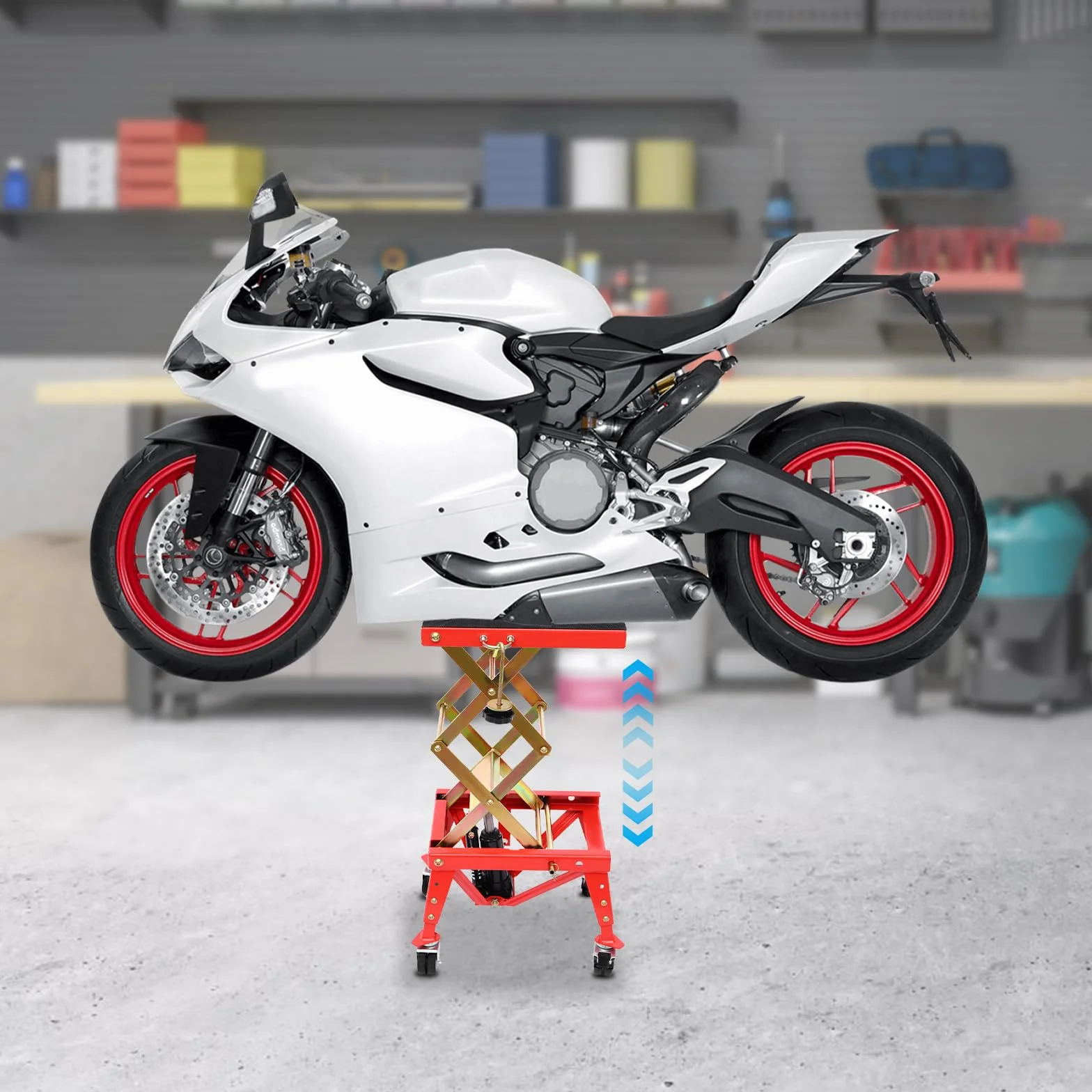 Sollevatore idraulico per moto, sollevatore per moto, sollevatore per moto, con ruote, altezza regolabile 300 – 800 mm, portata 160 kg