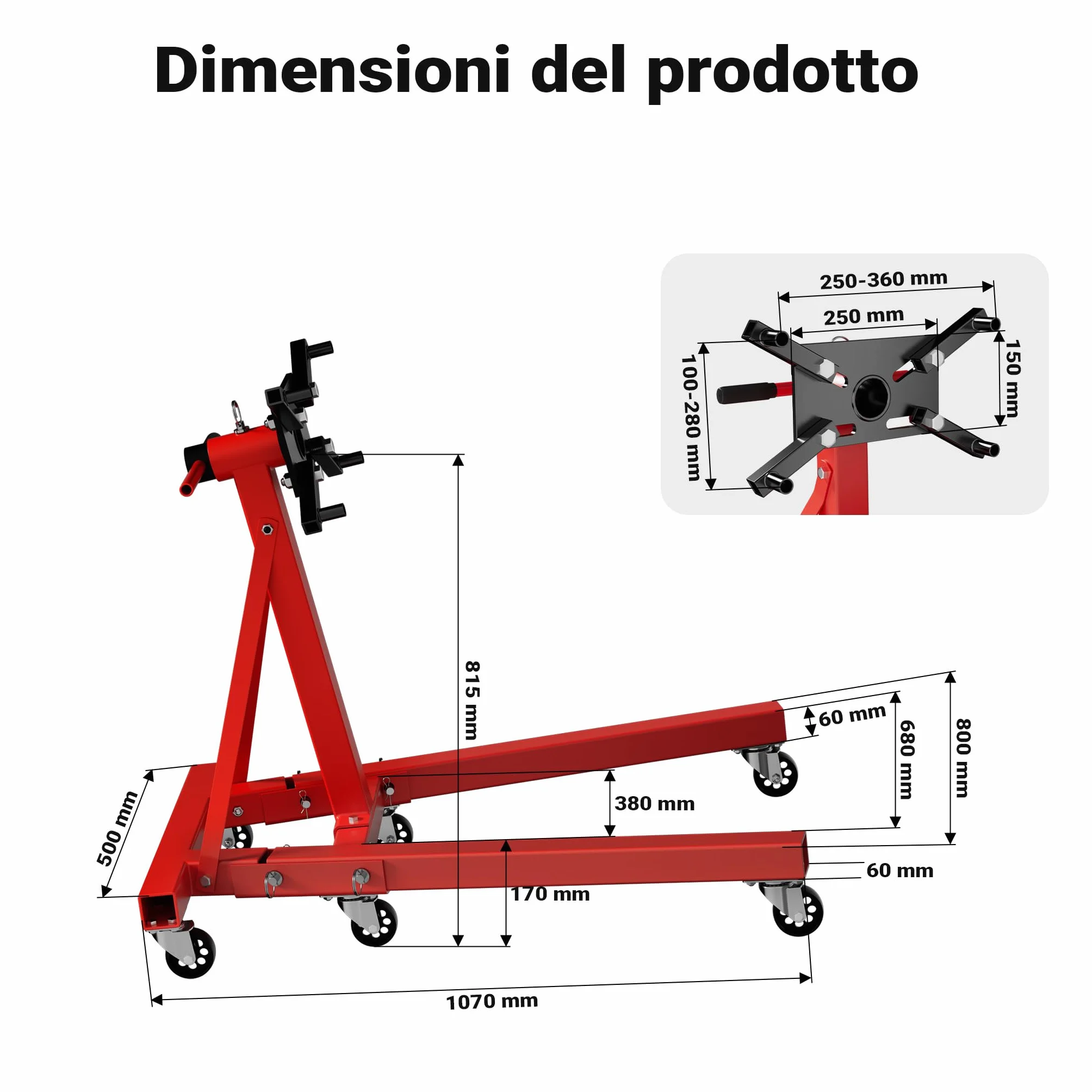 Wiltec Cavalletto Sostegno Motore Max 900 kg Sollevatore
