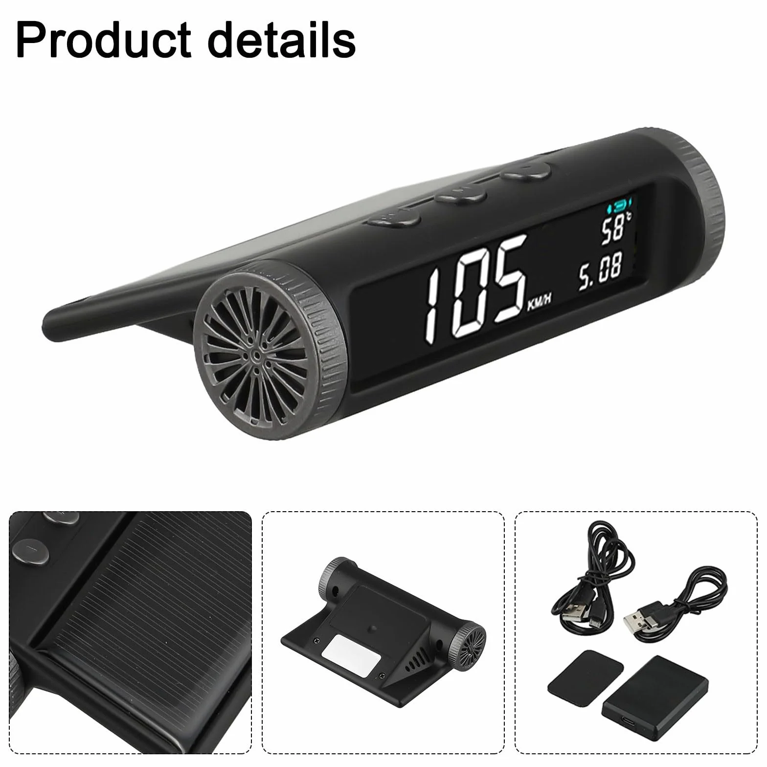 Zilimontt HUD Head-Up Display wireless a energia solare con tachimetro GPS, schermo digitale per velocità, temperatura, orologio e fatica, batteria ricaricabile da 650 mAh