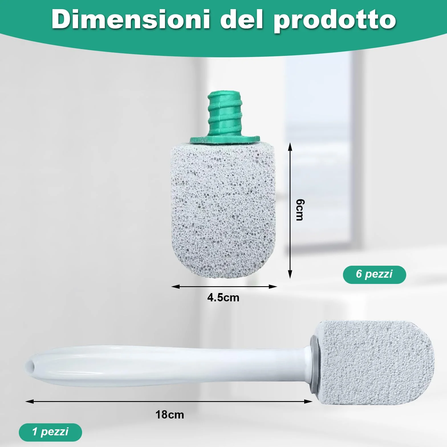 Scettar Pietra Pomice per WC 6 Pezzi Naturale con Manico Pulizia Macchie Bagno Toilette