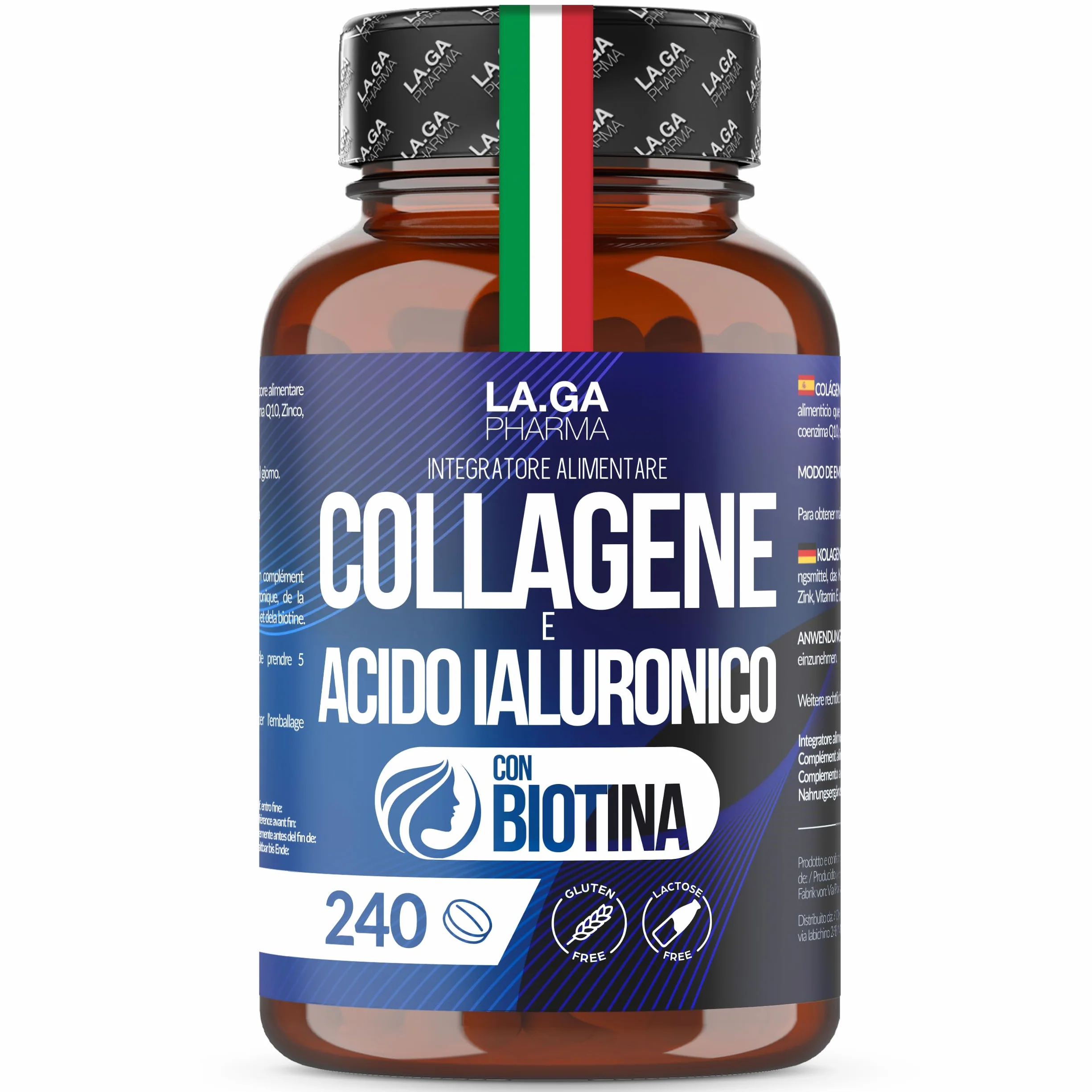 Collagene e Acido Ialuronico con BIOTINA 240 compresse 2000 MG per Capelli Pelle Unghie Articolazioni