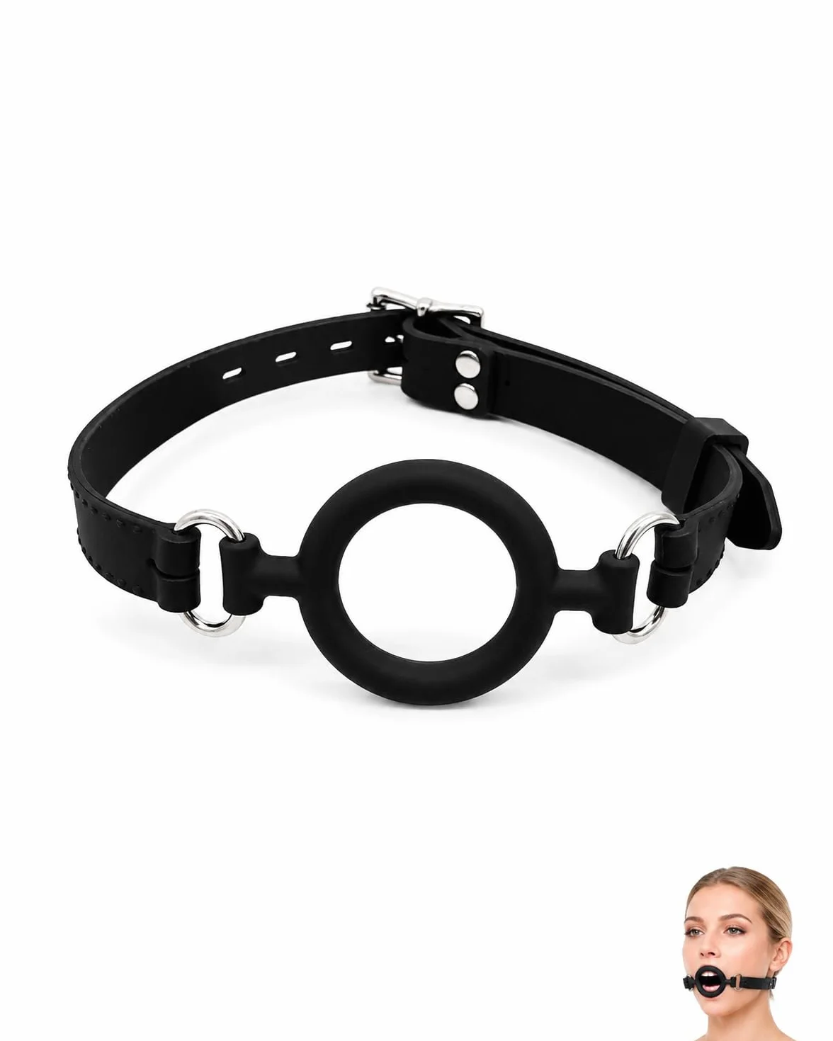 Gag per Bocca O-Ring Nero Regolabile BDSM Bondage Giocattolo Sessuale per Adulti Esperienze Fetish