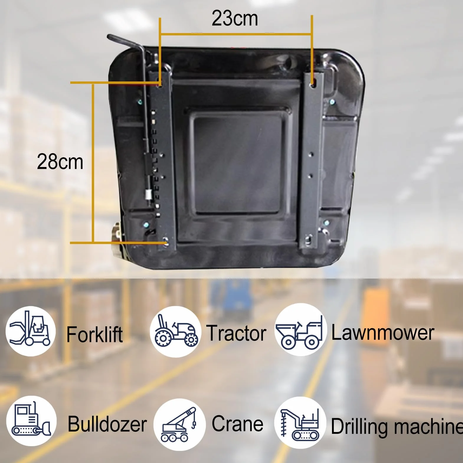 Universale Sedile Trattore, Nero Sedile Carrello Elevatore con Schienale Regolabile, Impermeabile Sedile Muletto con Binari Orizzontalmente y Braccioli, per Carrelli Levatori Escavatori