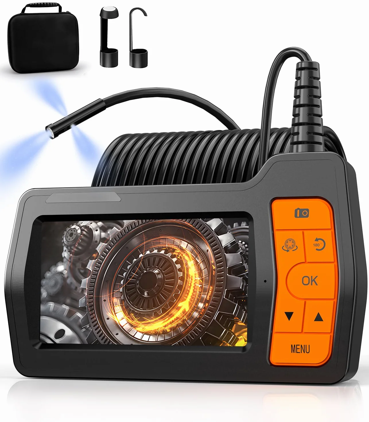 Telecamera Endoscopica Tripla Lente 5.0 Pollici 15M Sonda IP67 1080P 32GB Endoscopio Industriale