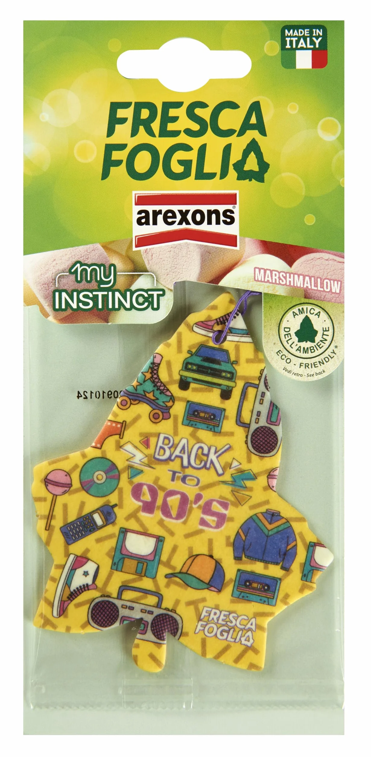 AREXONS Fresca Foglia My Instinct Fragranza Marshmallow Profumatore Auto in Cartonfeltro a Lunga Durata