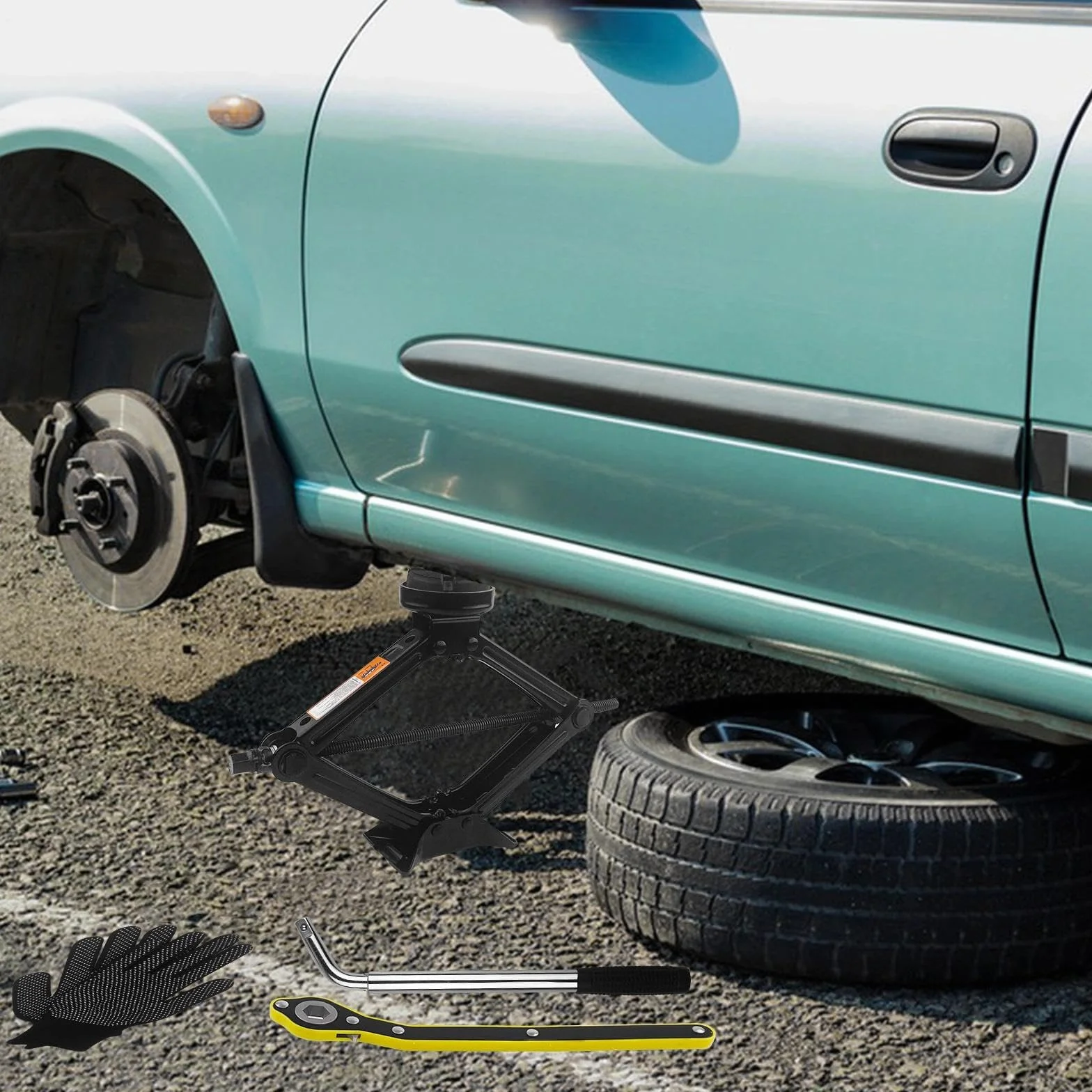 Chiluxendo 2,5T Cric per Auto, Cric a Forbice con Chiave per Dadi Ruota, Cricchetto Portatile