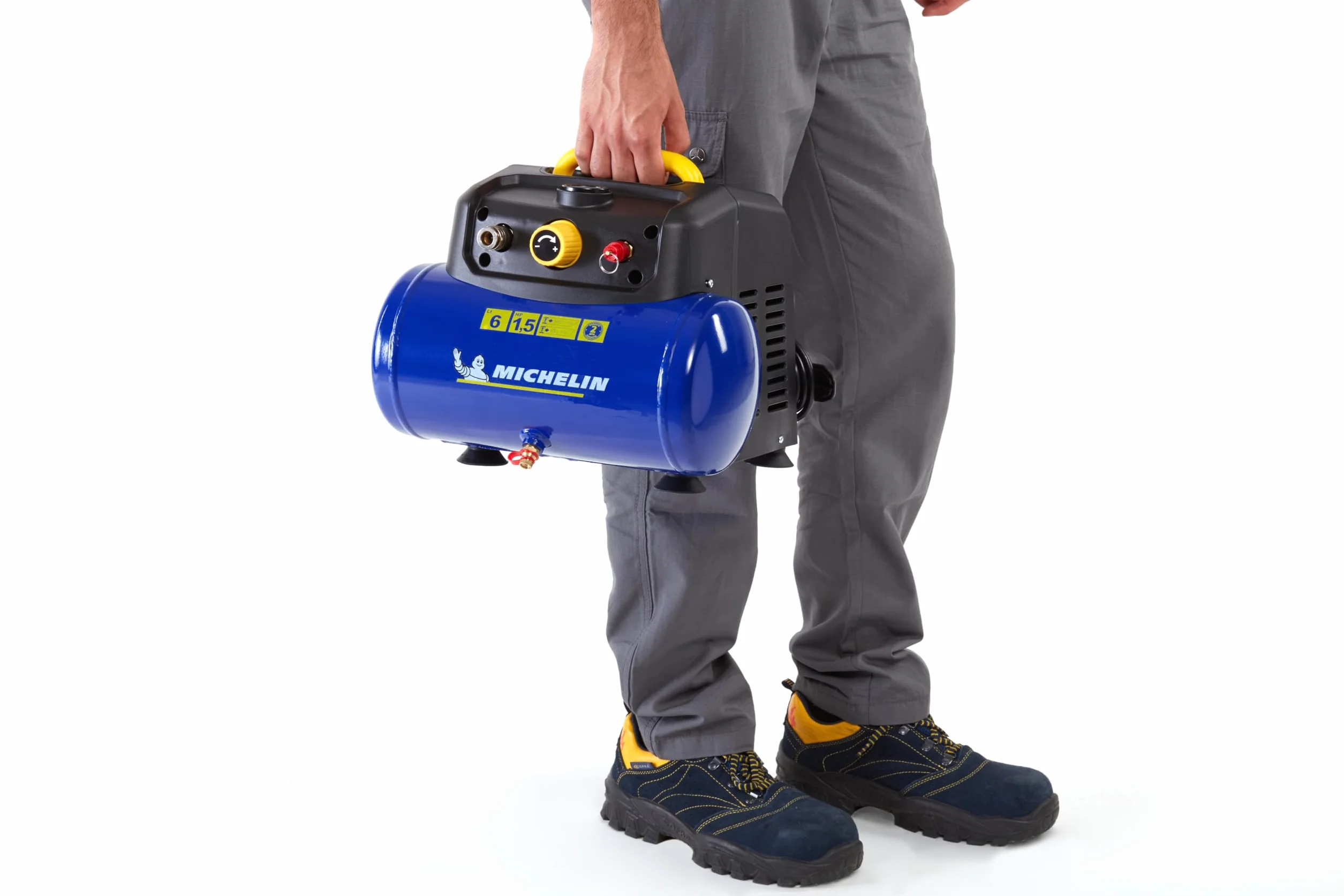 Michelin Compressore d'Aria Portatile MBL6, Compressore Aria Oil-Free da 6 Litri, Manometro Integrato, Pressione Massima 8 Bar, Potenza 1.5 CV
