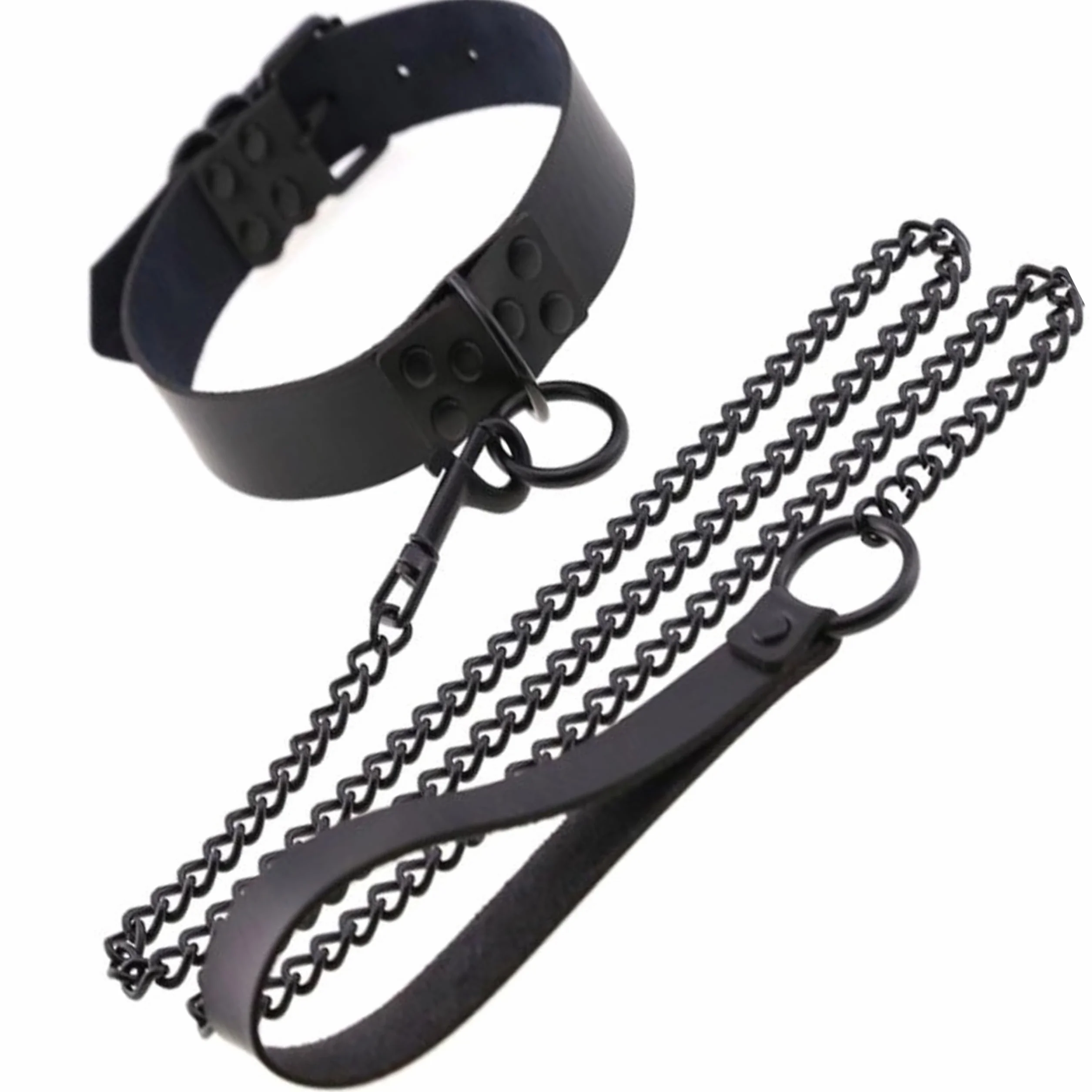 FOPS B19 Collare BDSM Similpelle con Guinzaglio 115 cm Nero per Donna e Uomo, Choker Interno Velluto
