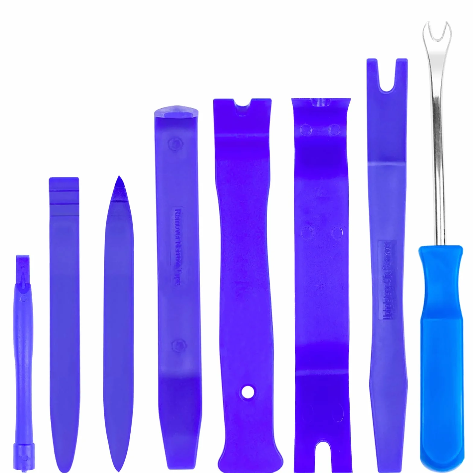 Fousenuk 8 Pezzi Kit Smontaggio Pannelli Auto Blu, Leve Refit Set Smontaggio Auto, Strumento di Rimozione Interno Auto Universale, Cunei in Plastica Leve Refit per Auto Porta Pannello Radio Cruscotto