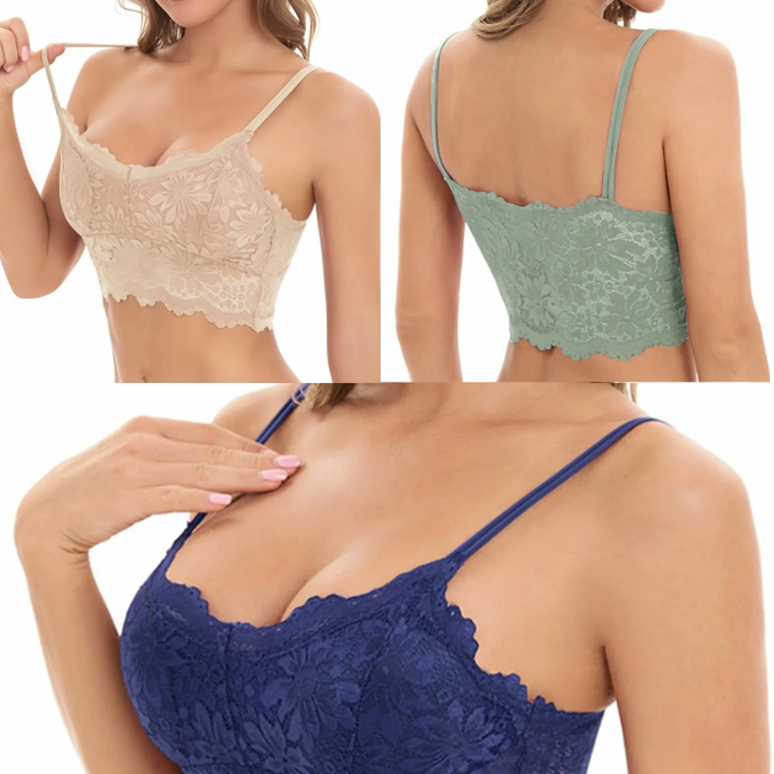 AYNKH Bralette in pizzo da donna, reggiseno imbottito, set da 5 pezzi