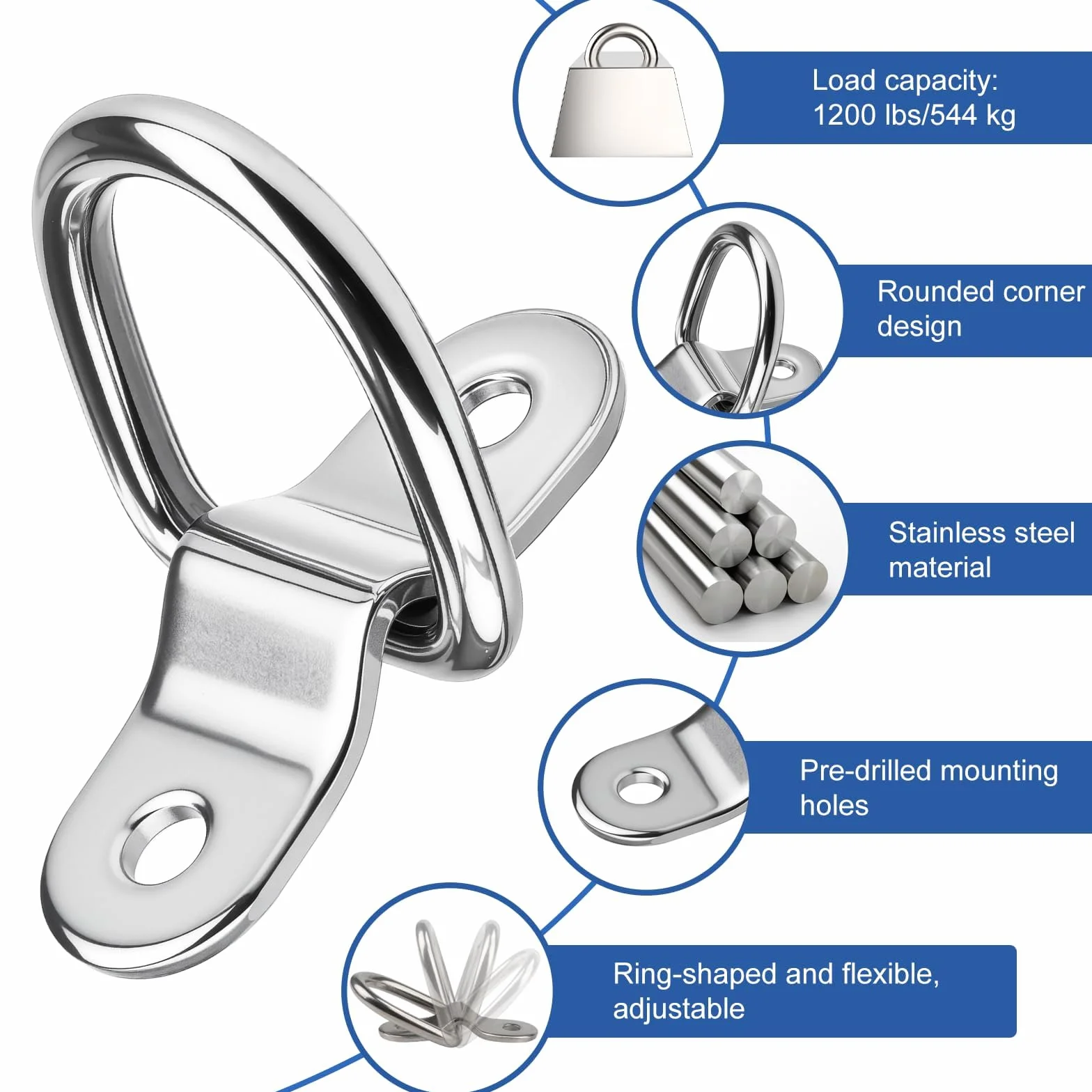 Anello di Ancoraggio Inox 4 Pezzi Carico Rimorchi Camion Furgoni SUV Barche
