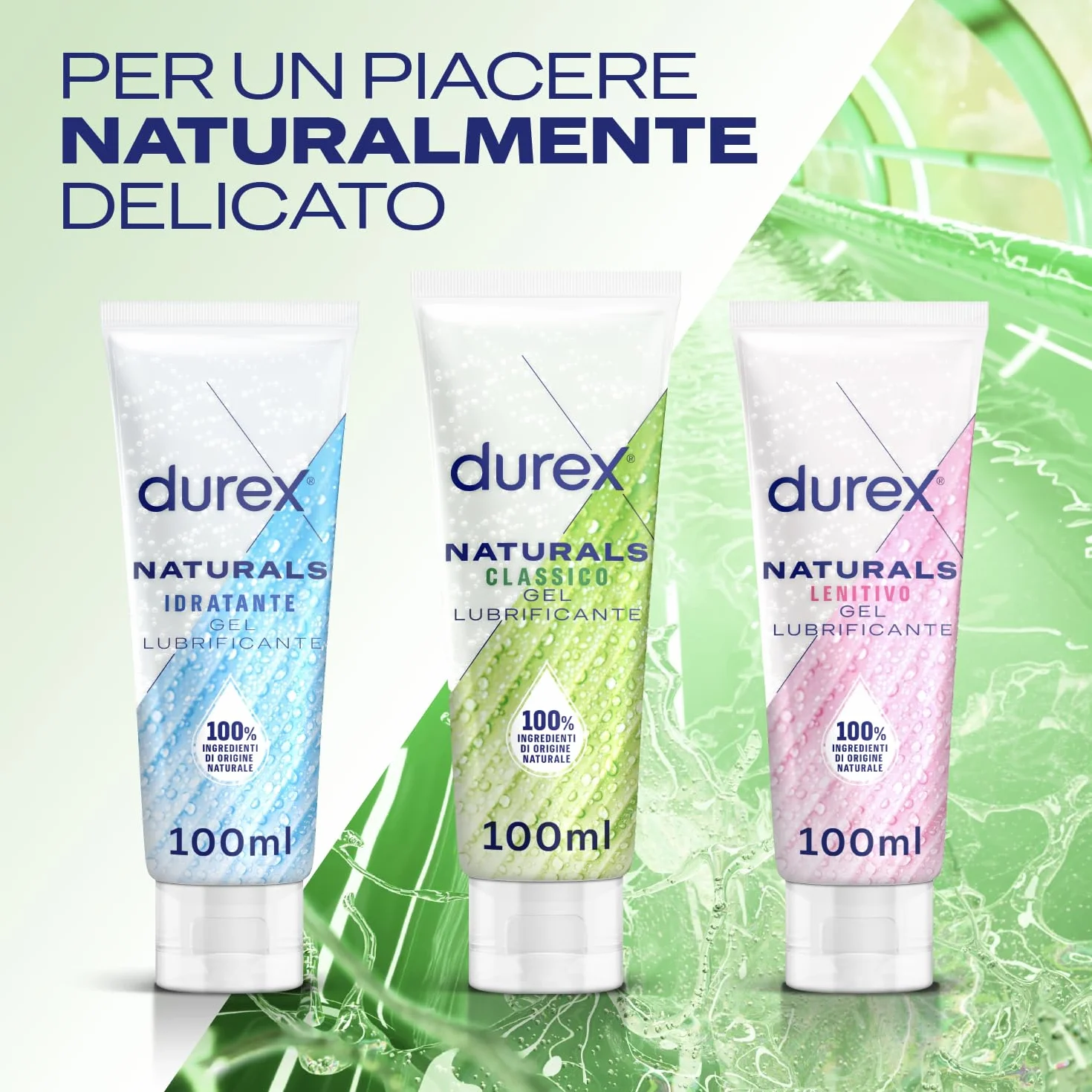 Durex Naturals Pure Gel Lubrificante Intimo, 100% Ingredienti di Origine Naturale, 100ml