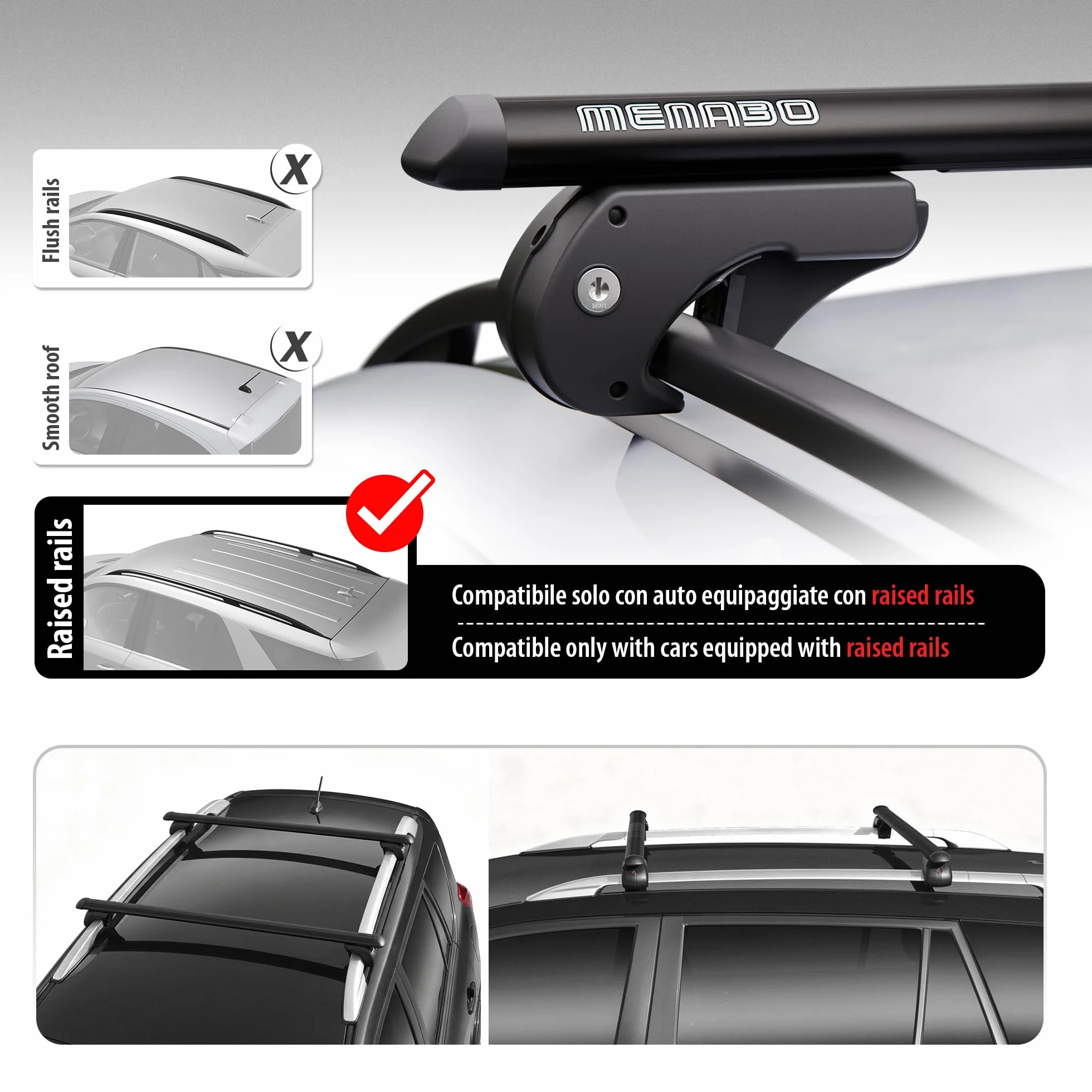 MENABO EAGLE Barre Portatutto da Tetto in Alluminio 120 cm 90 kg T-Slot 14 mm Nero