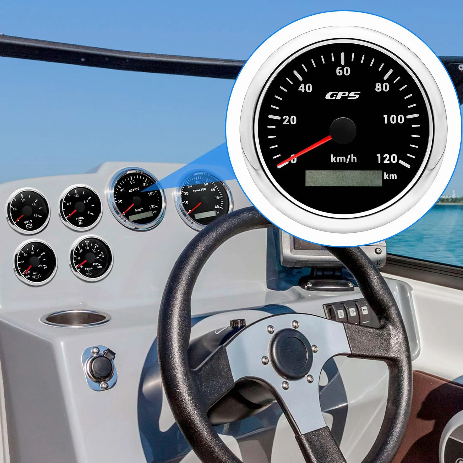 Tachimetro GPS da 85 mm, contachilometri 0-120 km/H, impermeabile, IP67, 7 colori, per auto, barca, yacht, 12 V/24 V