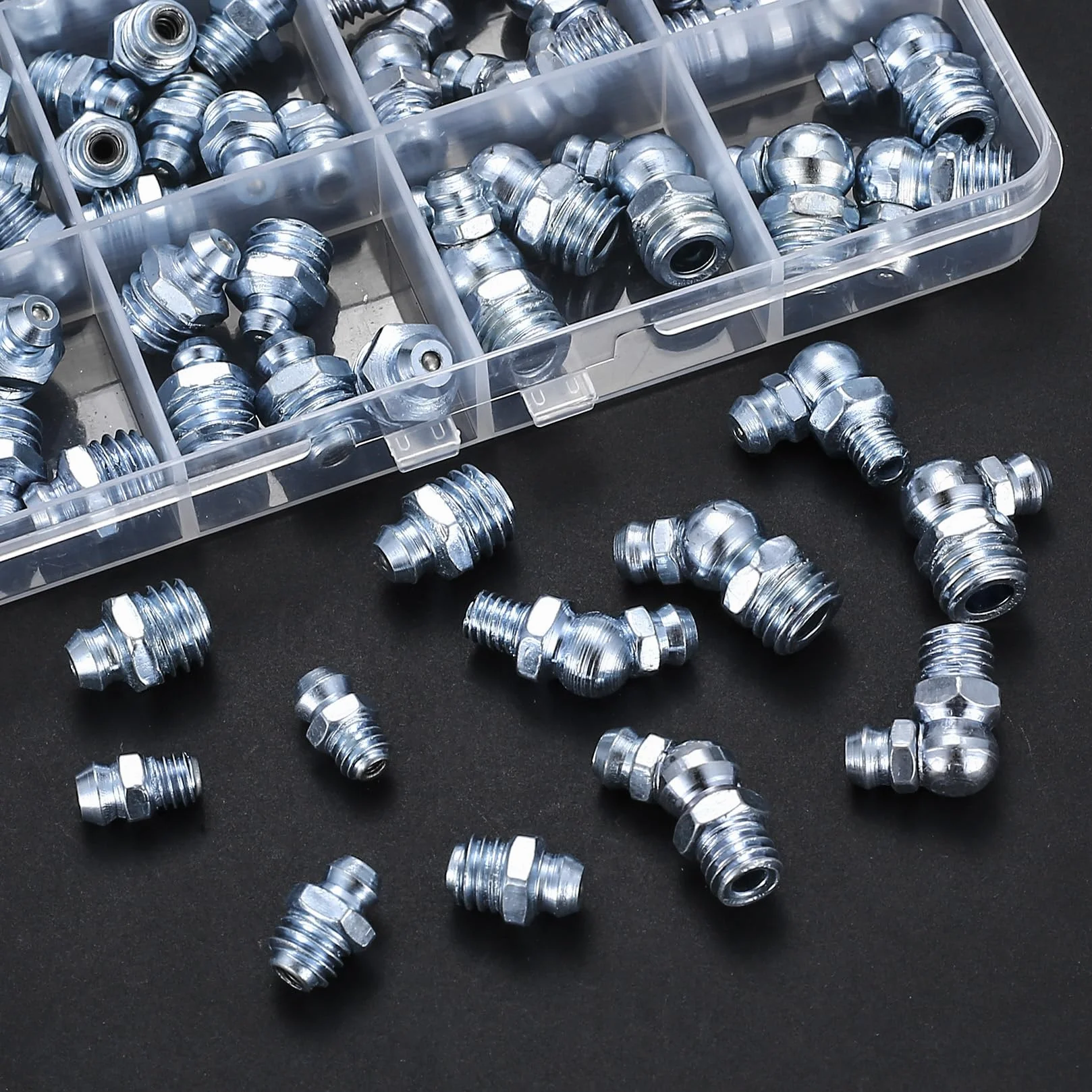 Set di Ingrassatori 90 Pezzi M6 M8 M10 Testine Metallo Dritto Angolato 45° 90° 180°