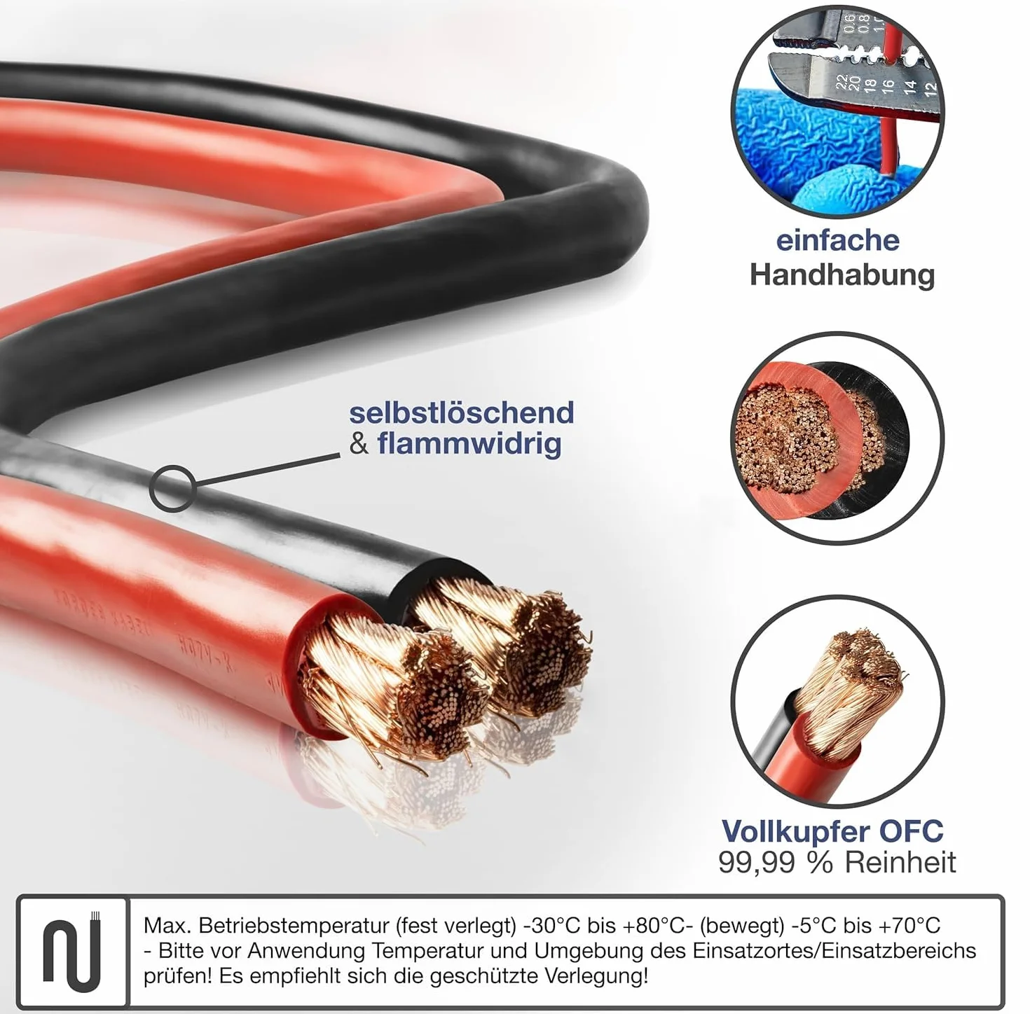 Cavo batteria rosso H07V-K 35 mm², 3 m, 99,9% OFC