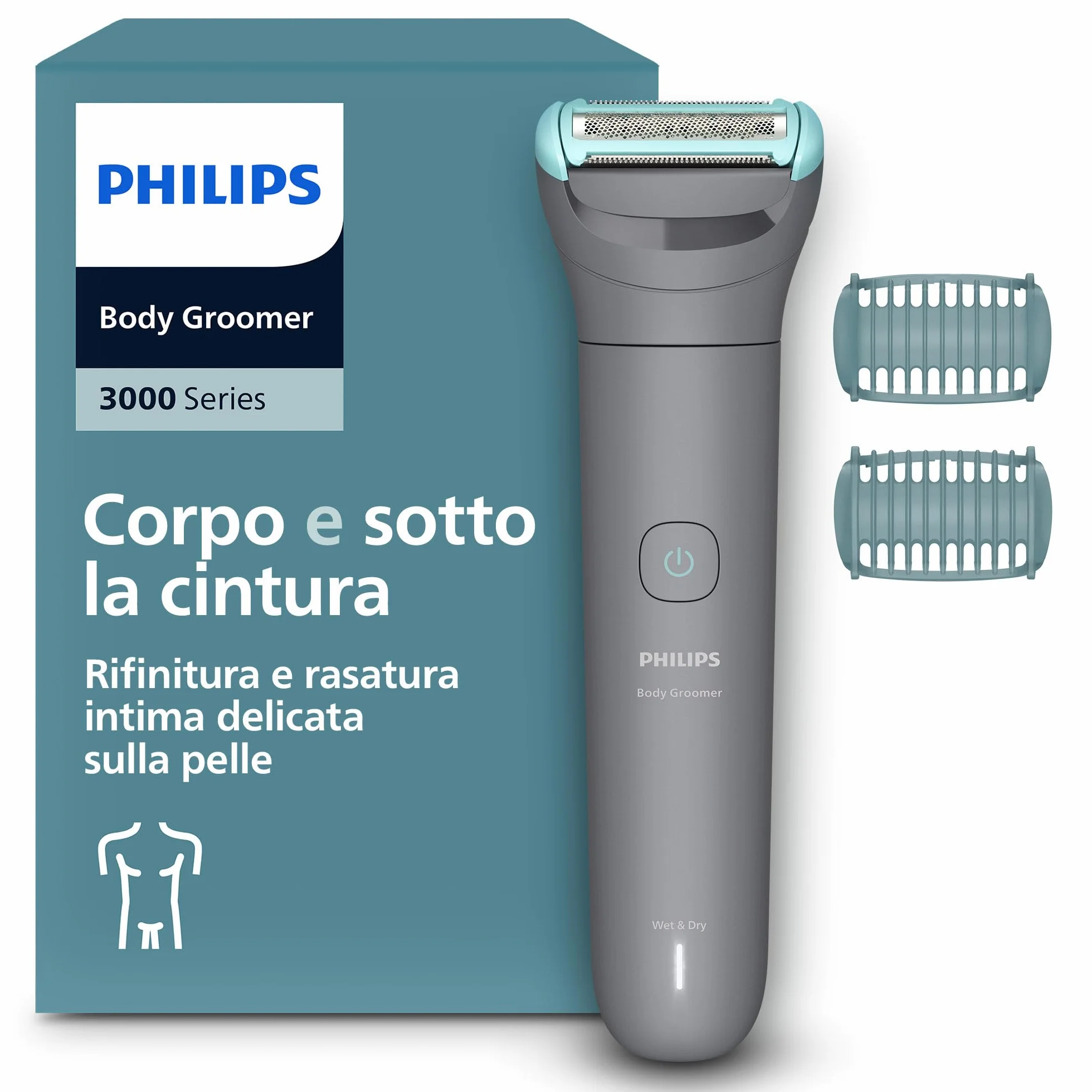 Philips Bodygroom Series 3000 BG3480/15 - Rifinitore uomo tripla protezione, impermeabile 100%, 80 minuti autonomia