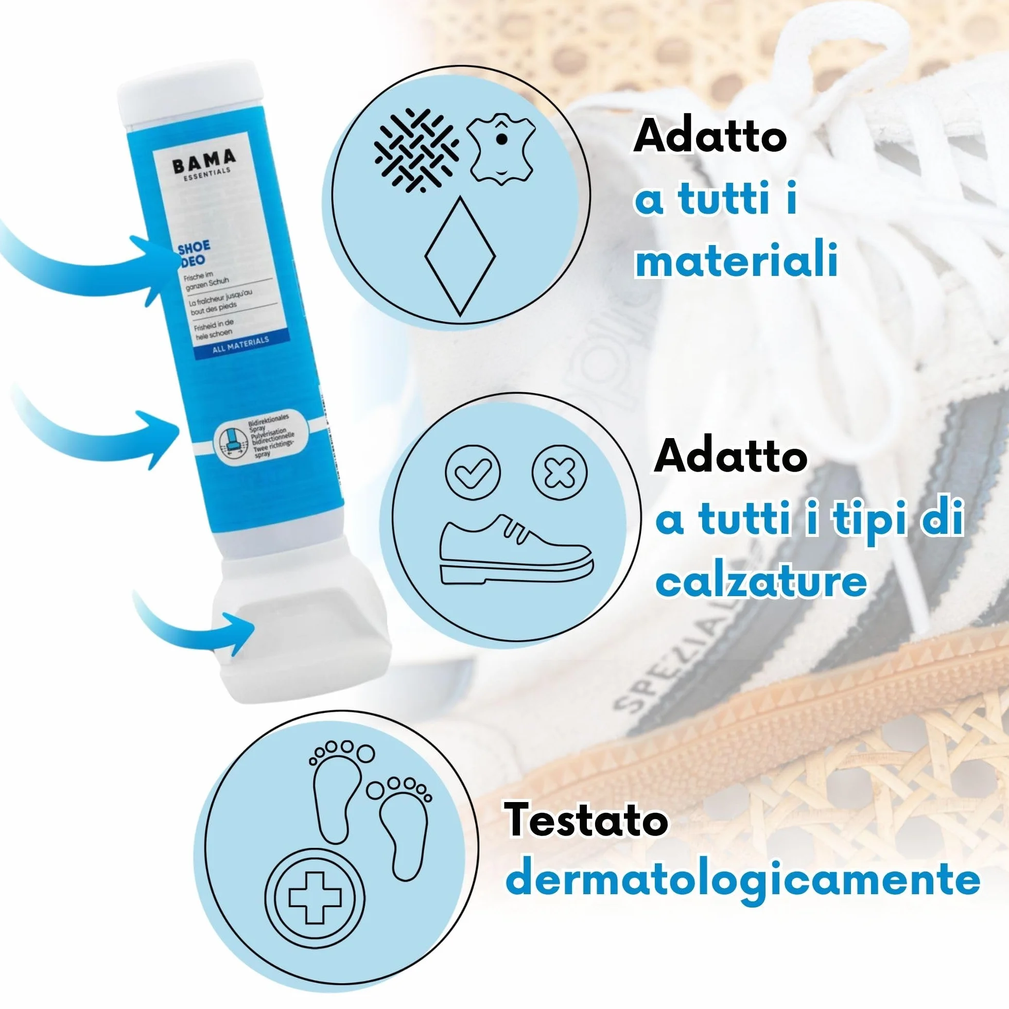 BAMA Spray Deodorante Blu per Scarpe 100 ml Neutralizza Odori Freschezza Igiene
