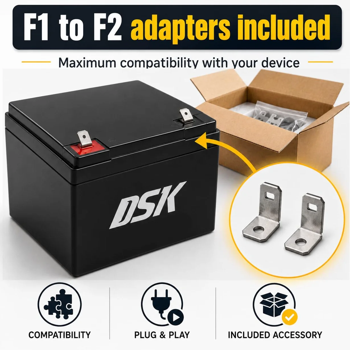 DSK 10369 - Batteria al piombo sigillata AGM da 12V e 6Ah ad alta scarica Batteria ideale per UPS-SAI, sistemi di sicurezza e comunicazione, luci di emergenza