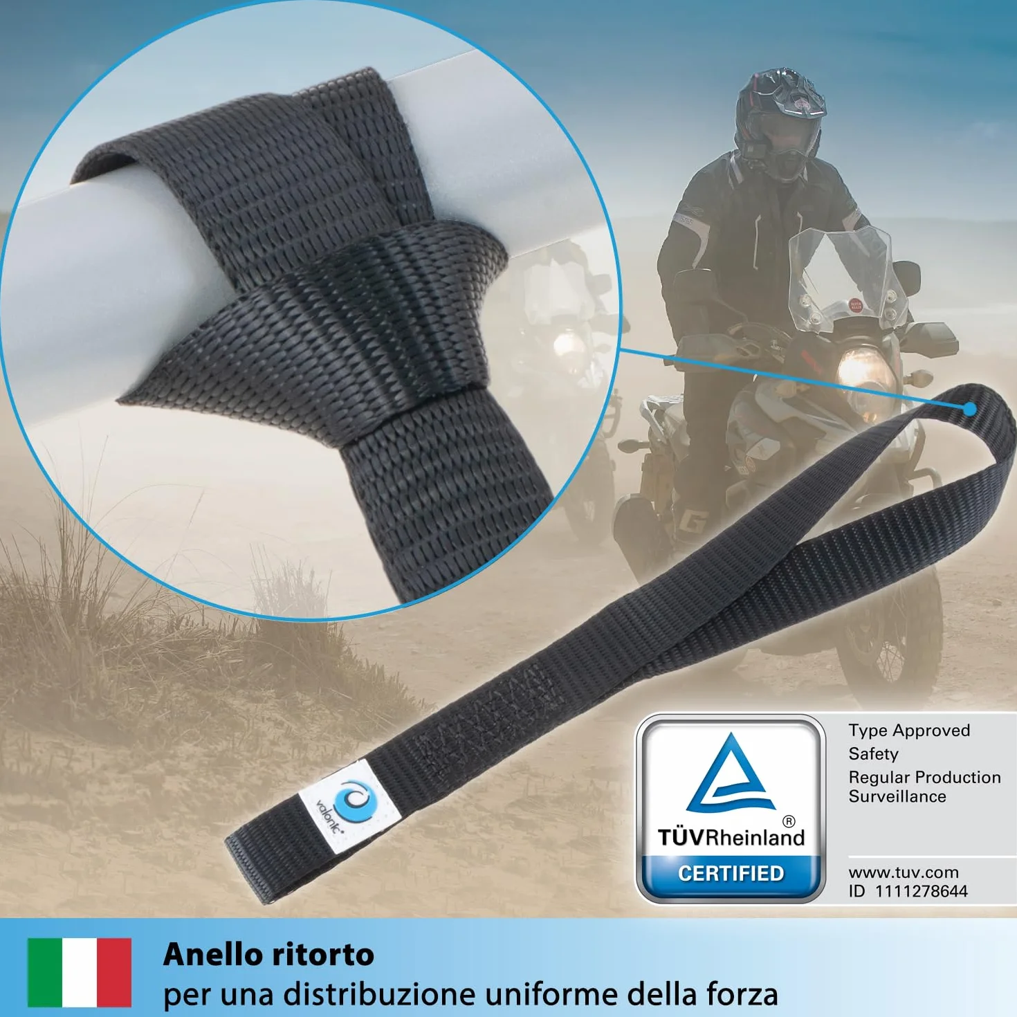 Cinghie di fissaggio FALCON valonic 30cm 25mm 1000 Kg certificate TÜV Rheinl. EN 12195-2 nero