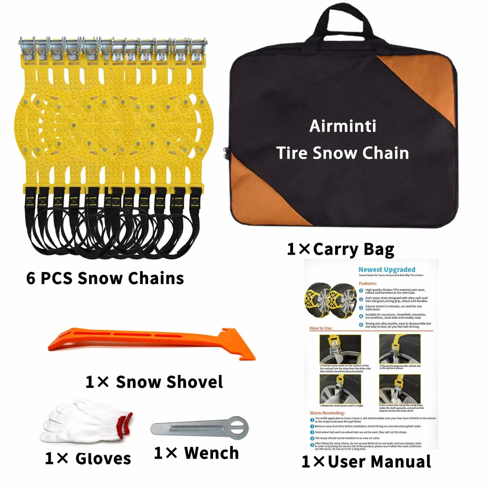 Catene da Neve per Auto, 6PCS catene neve universali per Pneumatico Grandezza 165-275mm, Versione Aggiornata si Allarga e si Addensa Facile da Installare per Auto/Camion/SUV