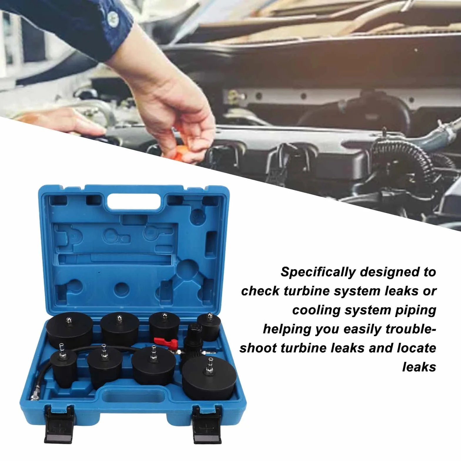 Kit Test Turbocompressore 9 Pezzi con Manometro per Rilevamento Perdite Aria Auto Veicoli Diagnosi Guasti Efficiente