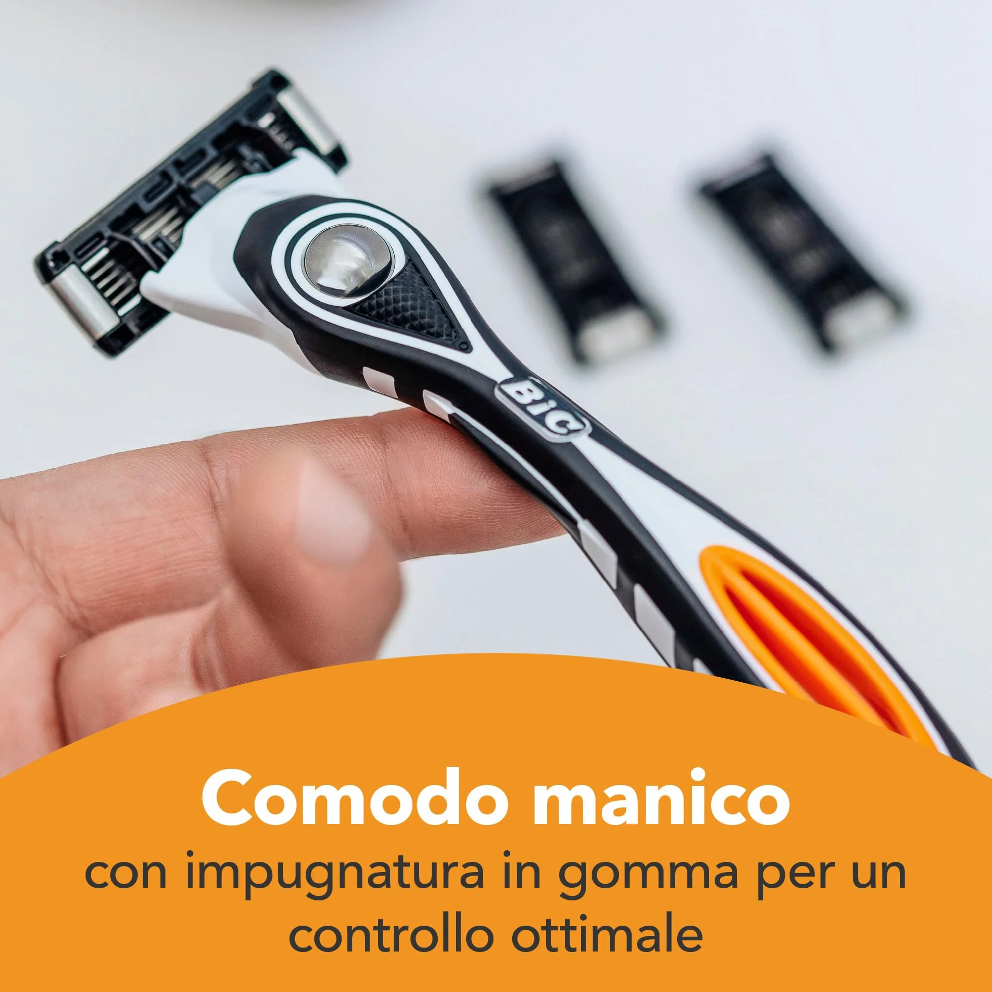 BIC Hybrid 5 Flex Rasoio Ricaricabile da Uomo, Starter Kit con 5 Lame Mobili
