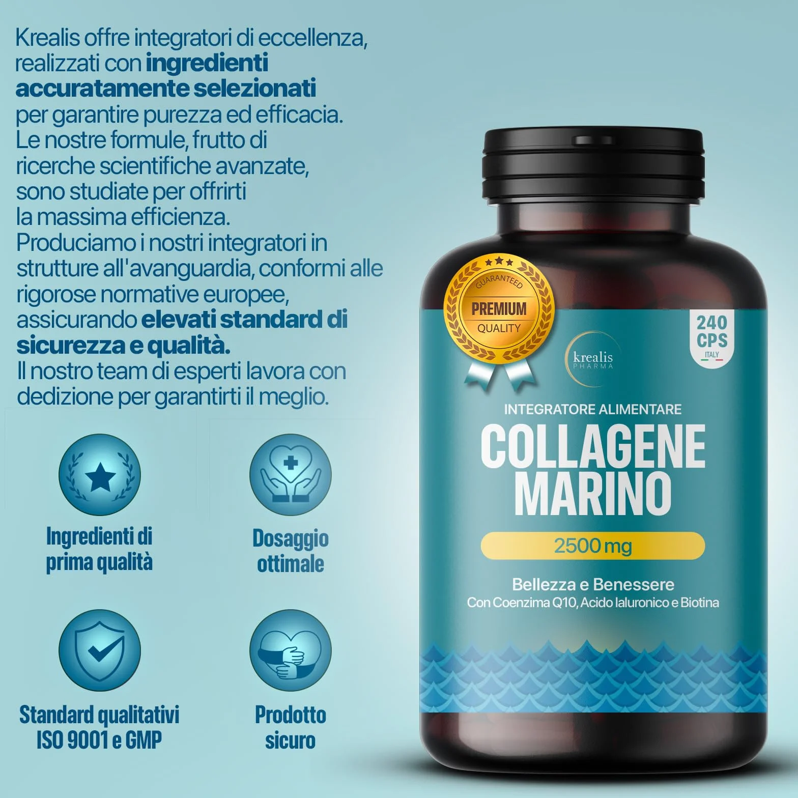 Collagene Marino con Acido Ialuronico 240 Capsule 2500 mg Integratore per Pelle Capelli Articolazioni