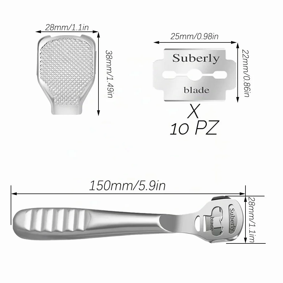 Pedicure Kit Professionale con 10 Lame Argento, Grattugia a Piede Multifunzione