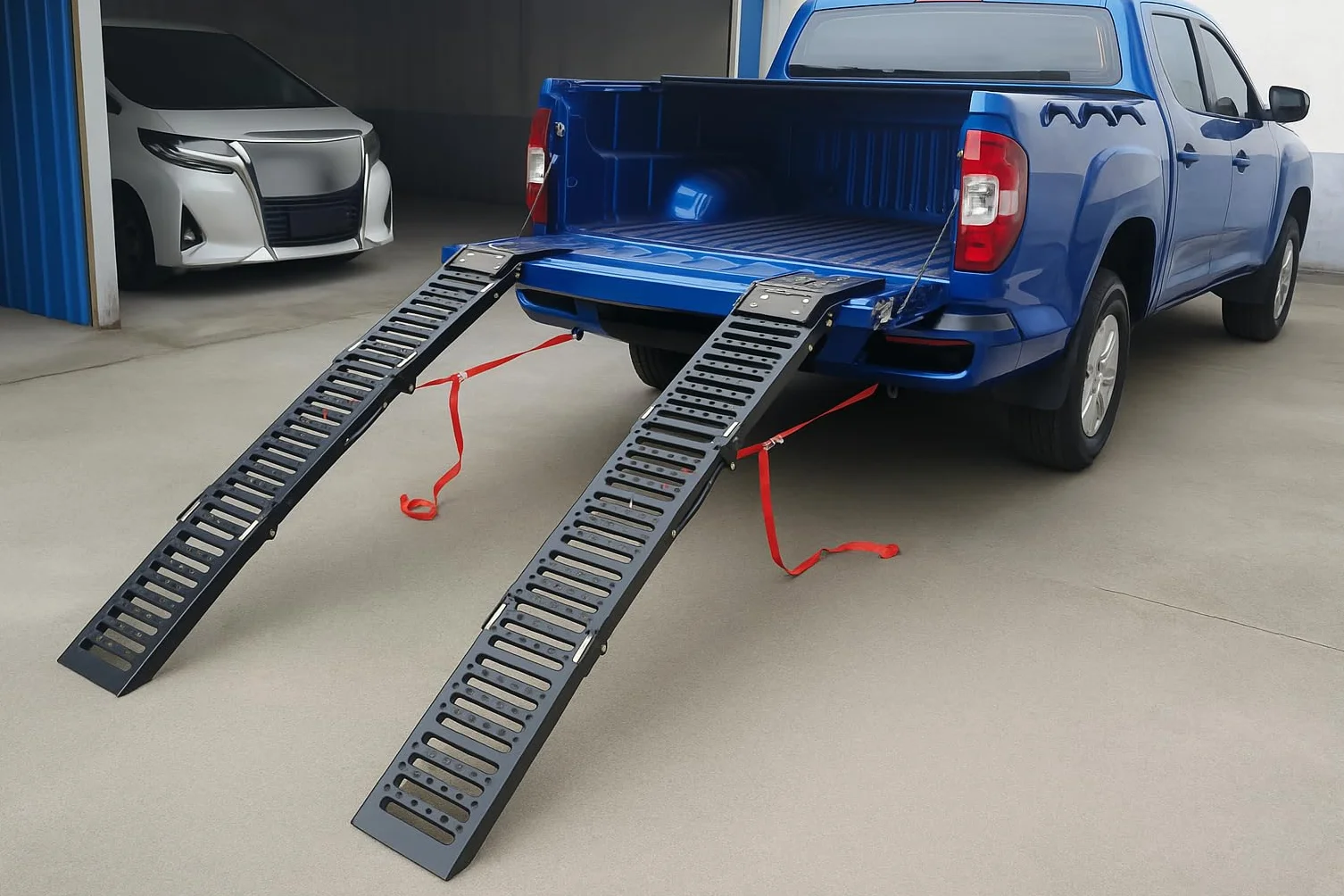 KATSU Tools Rampe pieghevoli in acciaio 2 in 1, confezione da 2, resistenti e a doppio uso, 200 x 23 x 5 cm, carico massimo 500 kg, portatile, ideale per moto, trattori, furgoni, quad e molto altro