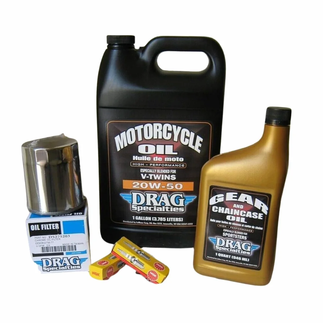 KIT TAGLIANDO PER HARLEY DAVIDSON OLIO Motore 20w50 + FILTRO CROMO + CANDELE SPORTSTER XL 883 1200 TUTTI I MODELLI