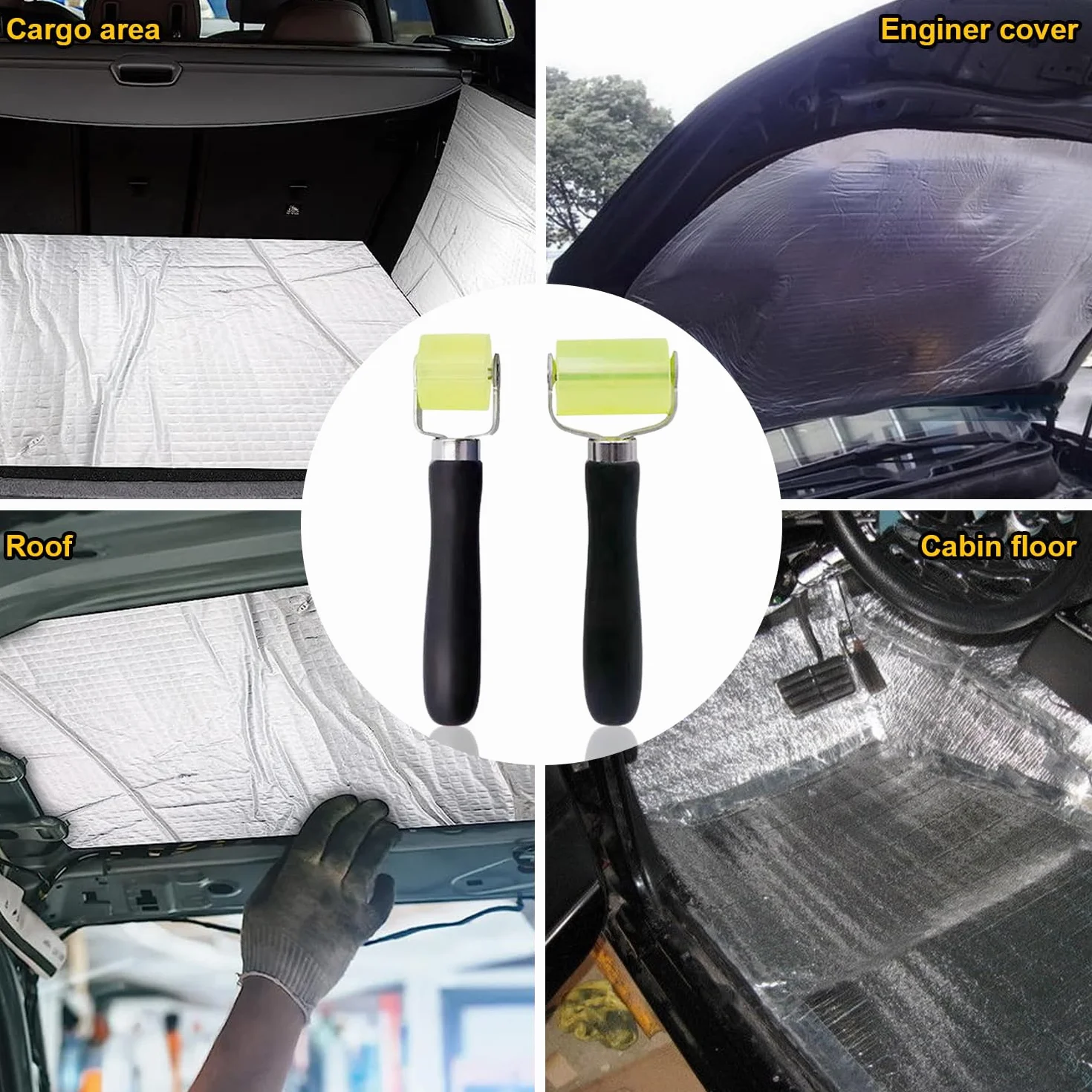 Rullo di spinta, 2 pezzi, rullo di gomma con 2 spatole di pellicola, strumento di protezione acustica, rullo di pressione per auto, rullo di tenuta in gomma, resistente al calore, per sigillatura e
