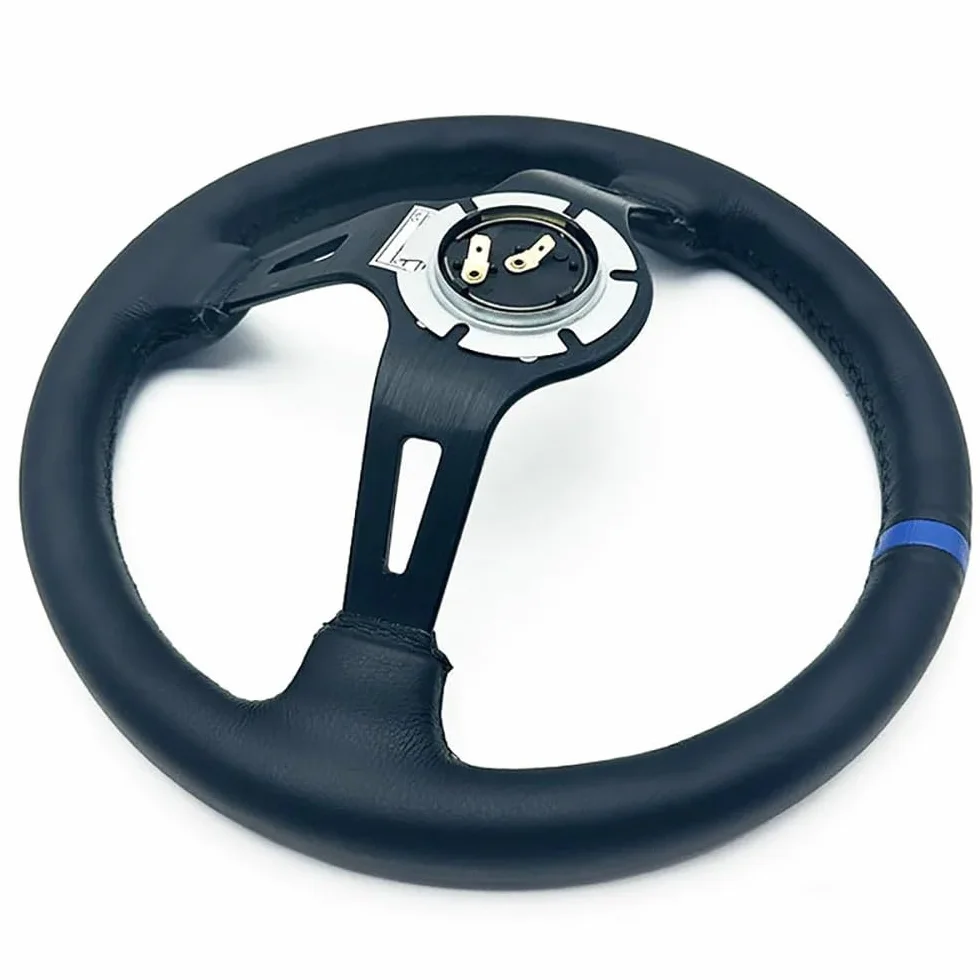 Volante Sportivo Auto,Volante a Calice Volante universale in pelle da 13 pollici Volante profondo Accessori Auto﻿(Black)