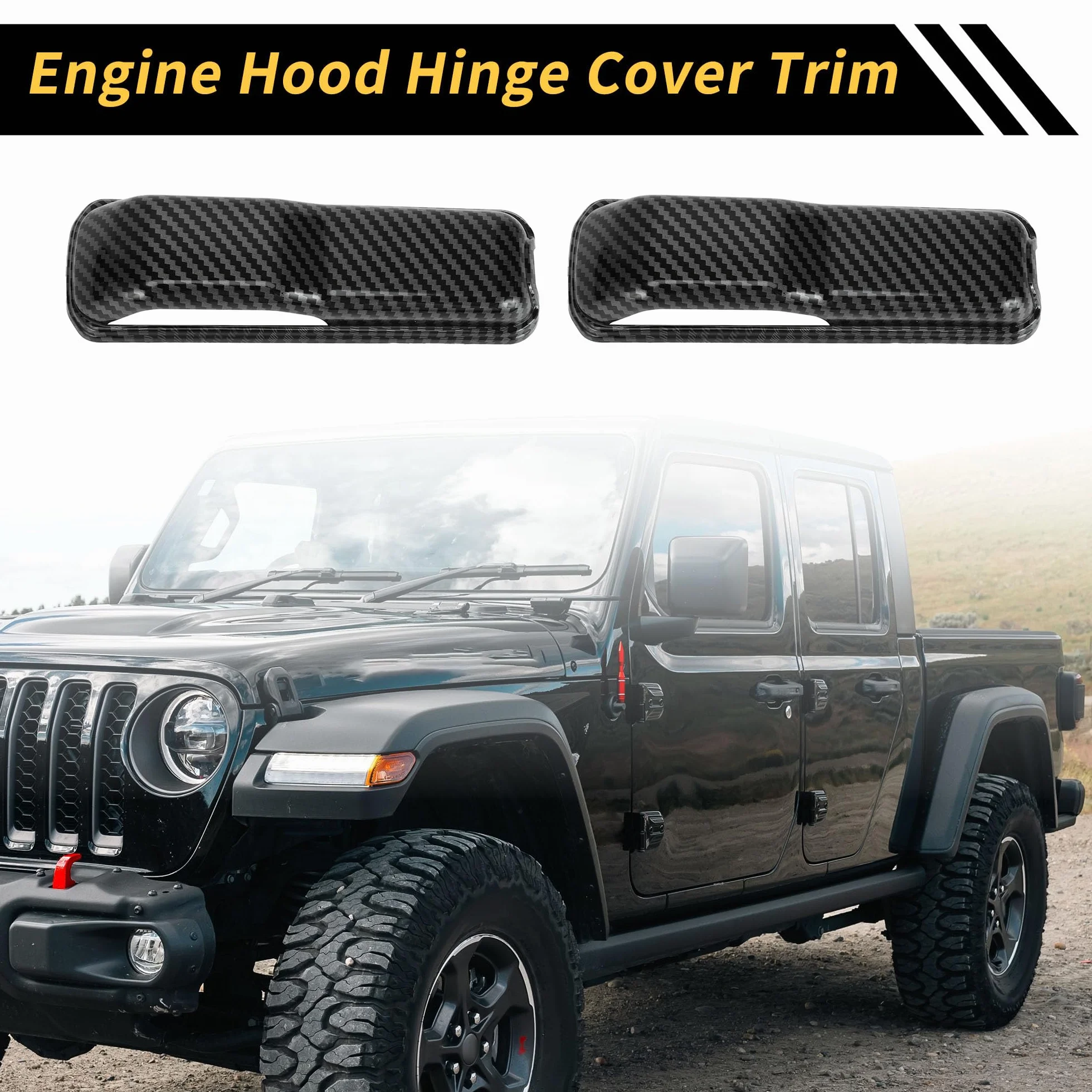 Copertura Trim Cerniera Cofano Motore per Jeep Wrangler JL JLU Sport Sahara Rubicon 2018-2022 ABS Nero Carbonio