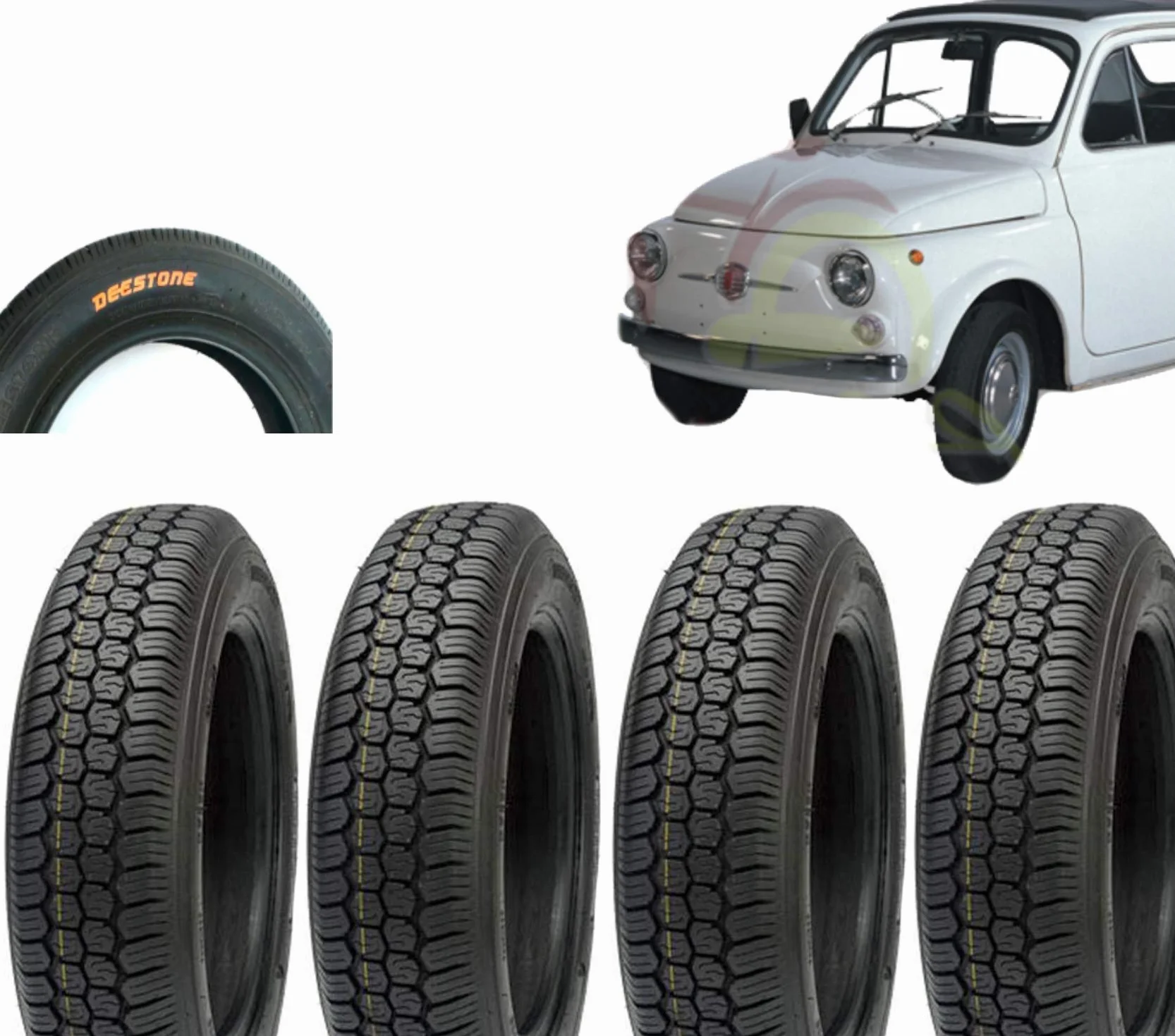 Deestone EGH12TYD Kit 4 Pneumatici 125-12C RINFORZATI 8PR 81J TUBELESS TL per Ape P I A G G I O E Vecchia F I A T 500 Epoca Ruote GOMME COPERTONI