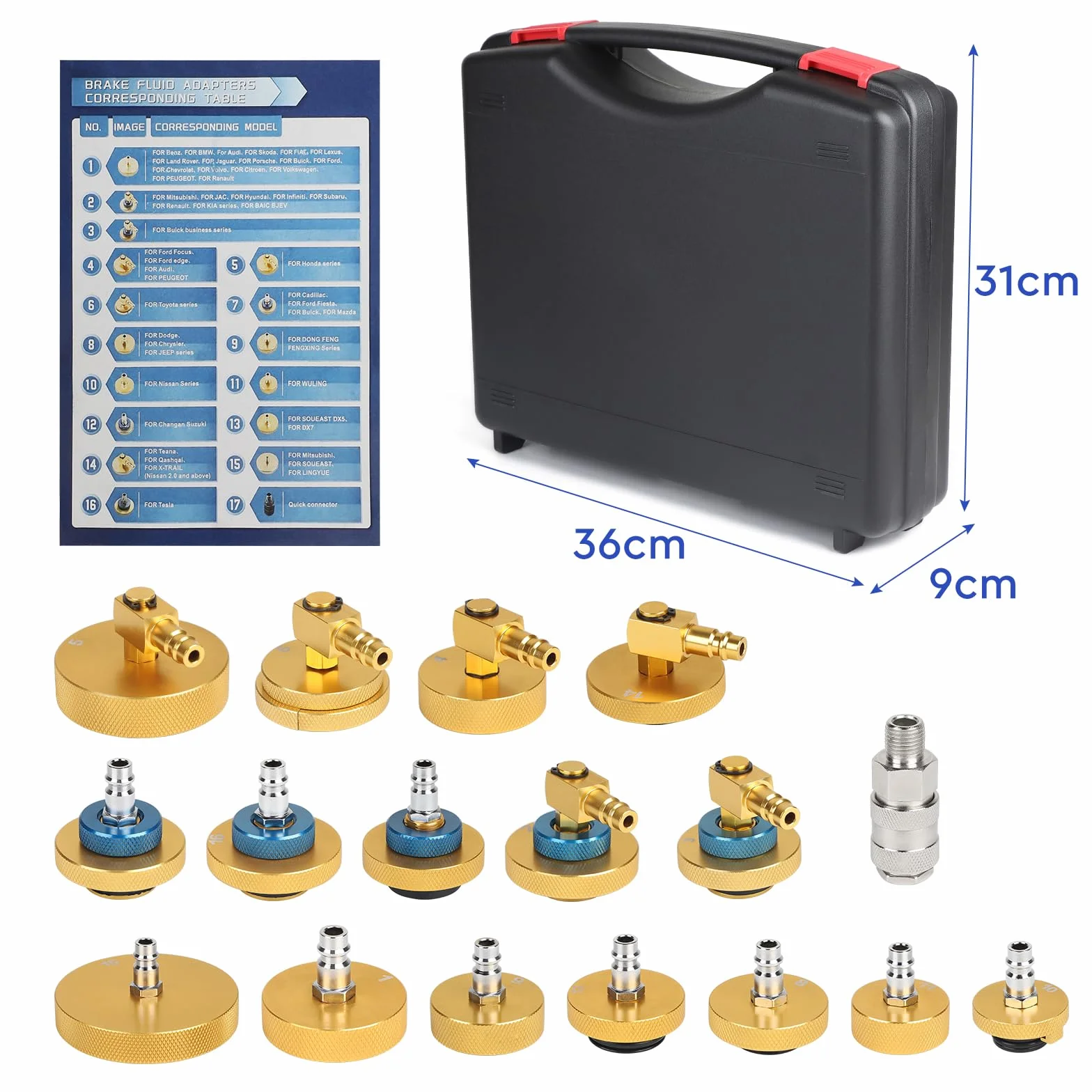 Kit 17 Pezzi Adattatori per Spurgo Freni con Connessione Rapida Universale