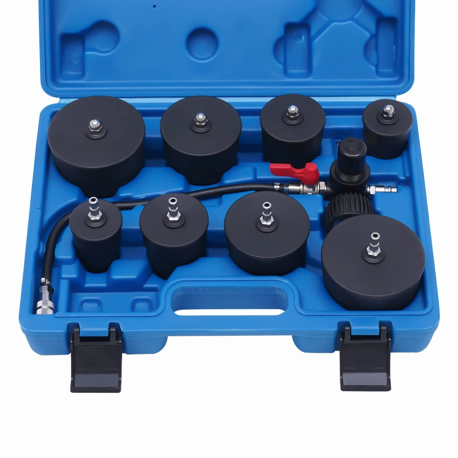 9 pezzi Turbo System Tester di perdite Turbo Boost Kit Tester di perdite, sistema turbocompressore, kit di prova di perdite con 4 paia di adattatori graduati da 1,38 ''-3,54 ''