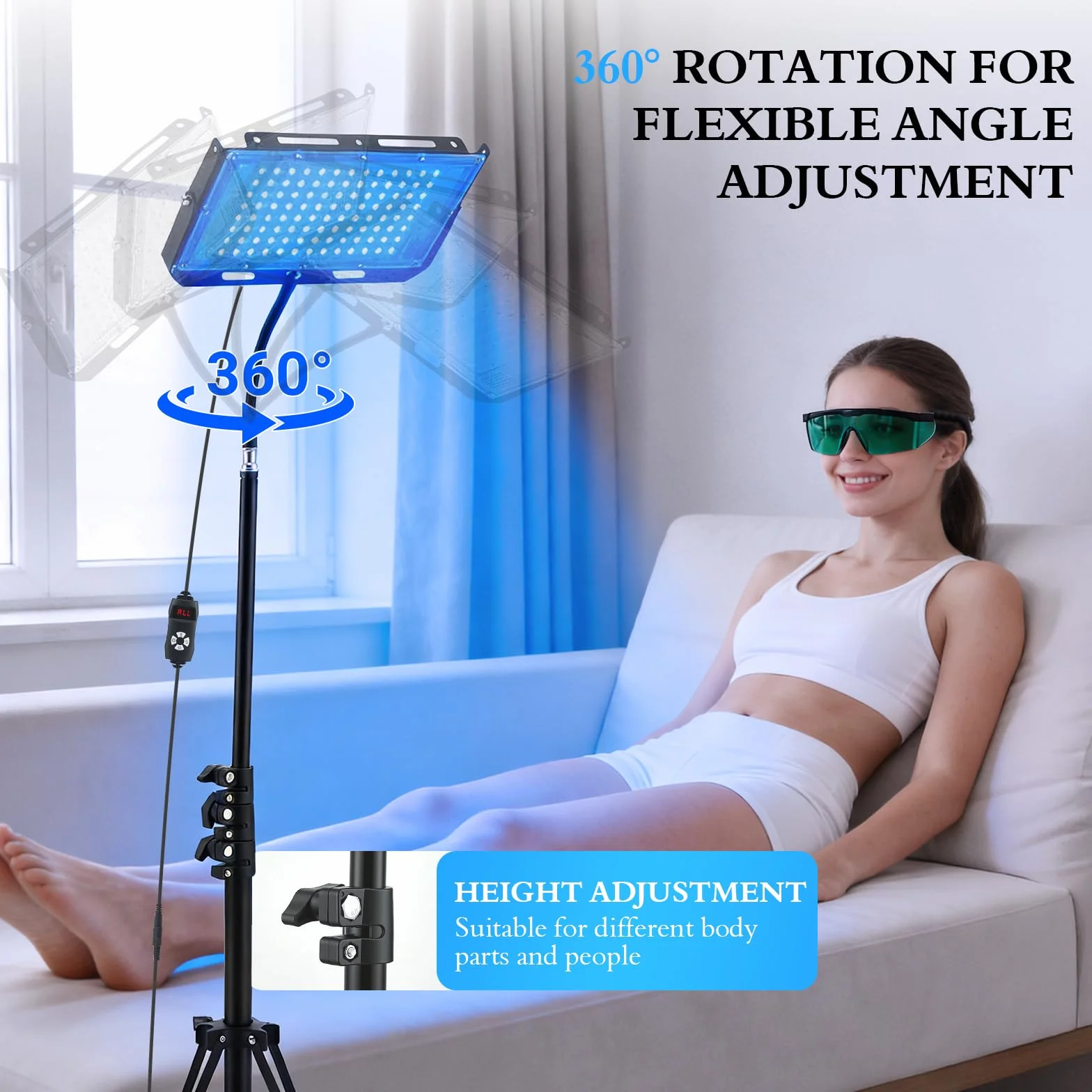 Lampada Abbronzante 460nm 50W Solarium Casa 5 Livelli Luminosità 4 Timer Supporto Pieghevole Regolabile Gancio Sospeso Corpo Viso Continua Pulsata