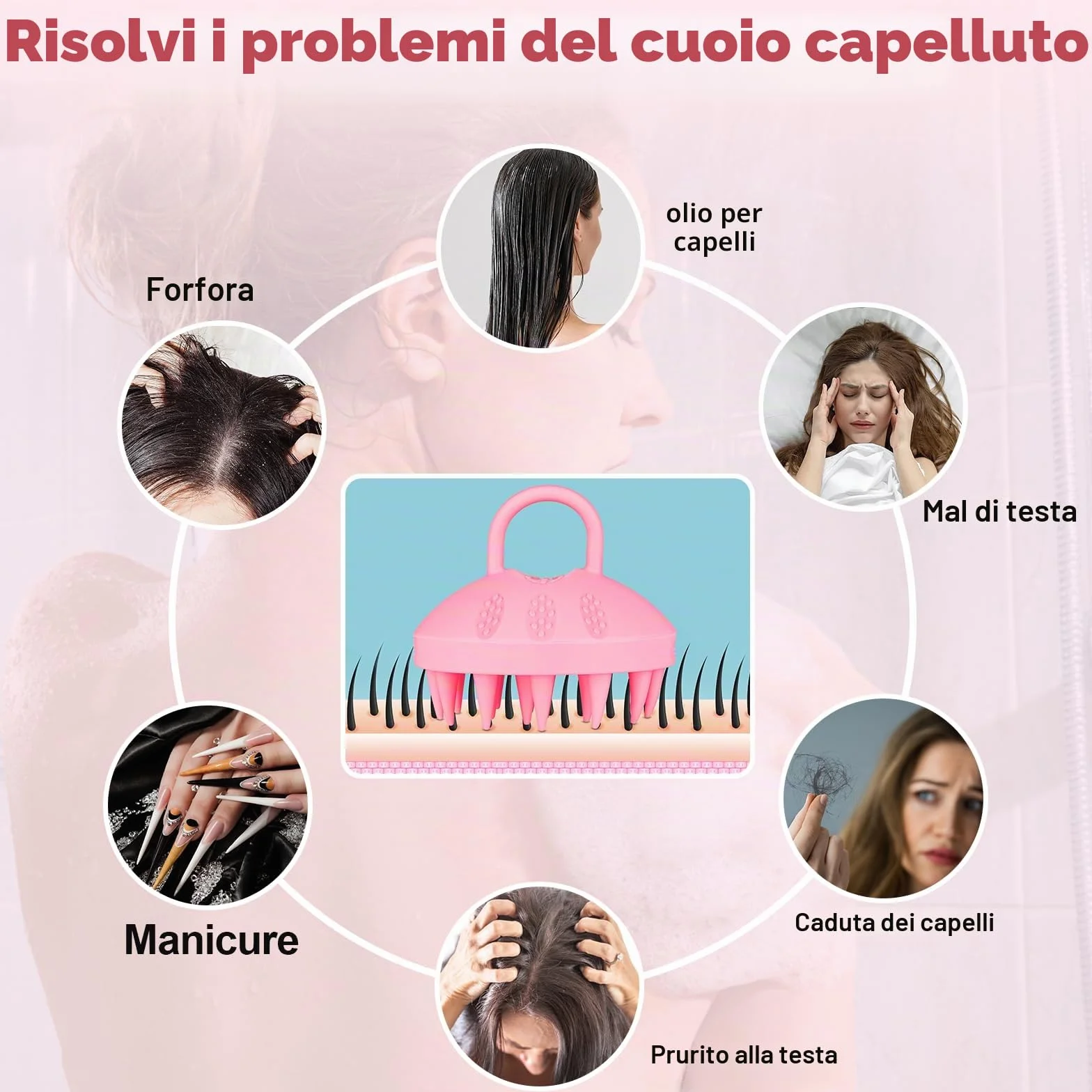 Alyvisun Massaggiatore Cuoio Capelluto in Silicone Morbido per Crescita Capelli, Spazzola Shampoo