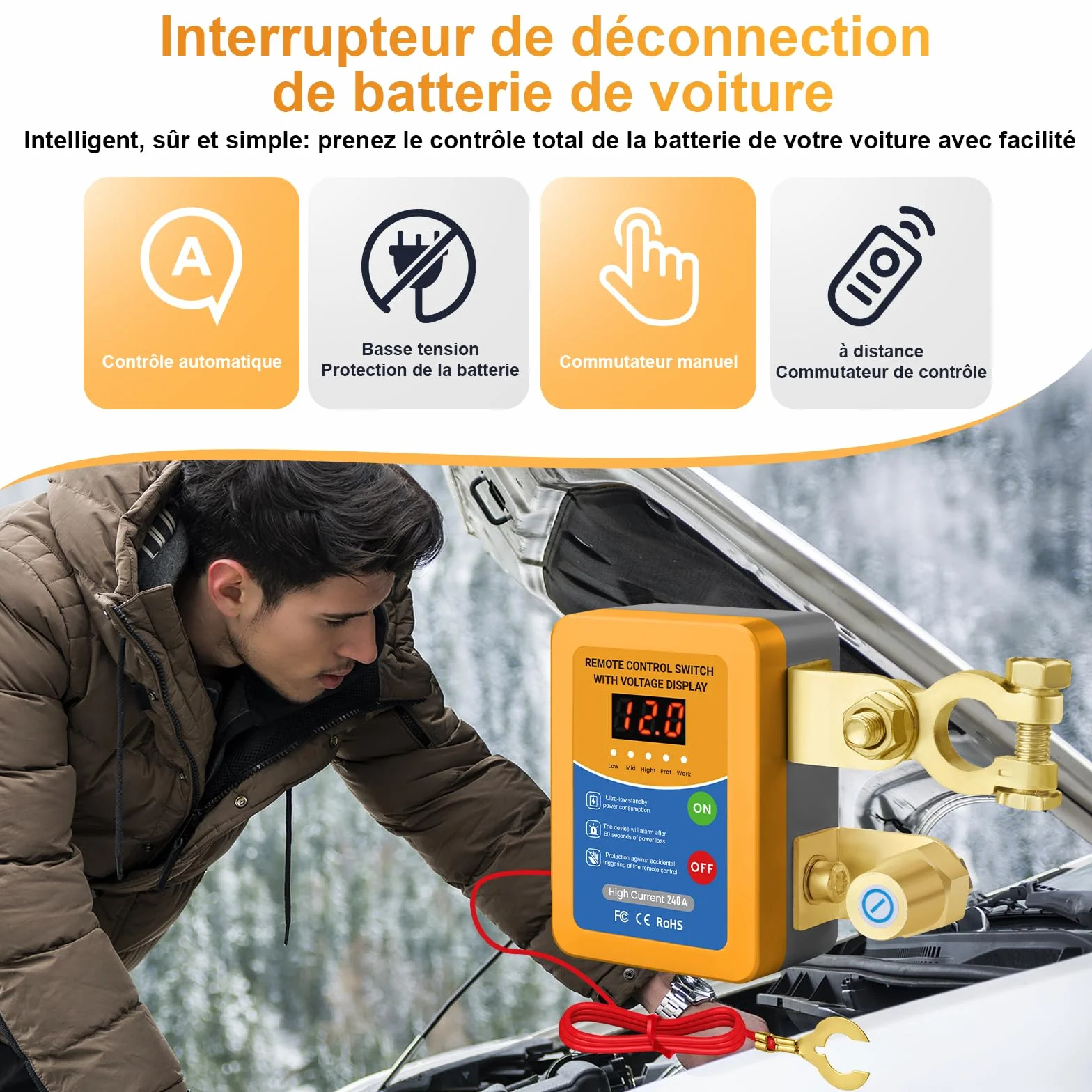 Stacca Batteria per Auto 12V 240A, Interruttore di Isolamento della Batteria Staccabatteria Automatico Antifurto Auto Senza Fili con Telecomando per Auto RV ATV Camion Barca Trattore