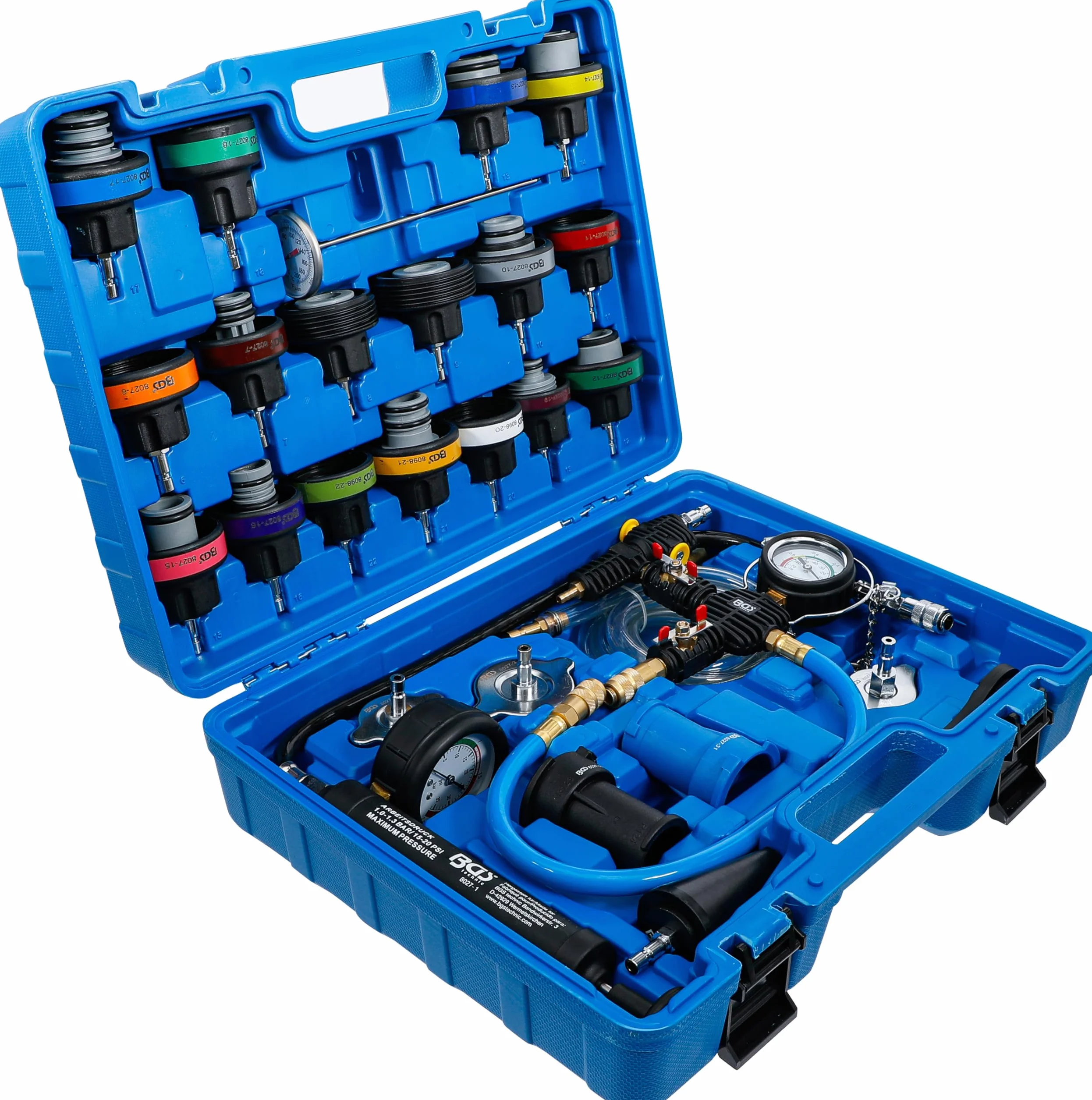 BGS 8098 | Set per test pressione sistemi di raffreddamento | incl. strumenti di riempimento | 28 pz.